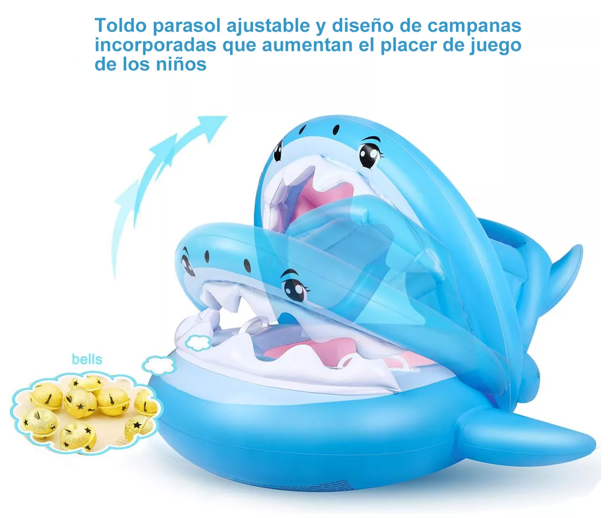 Foto 5 pulgar | Flotador Para Niños Albercas Para Bebés Con Toldo Tiburón Azul