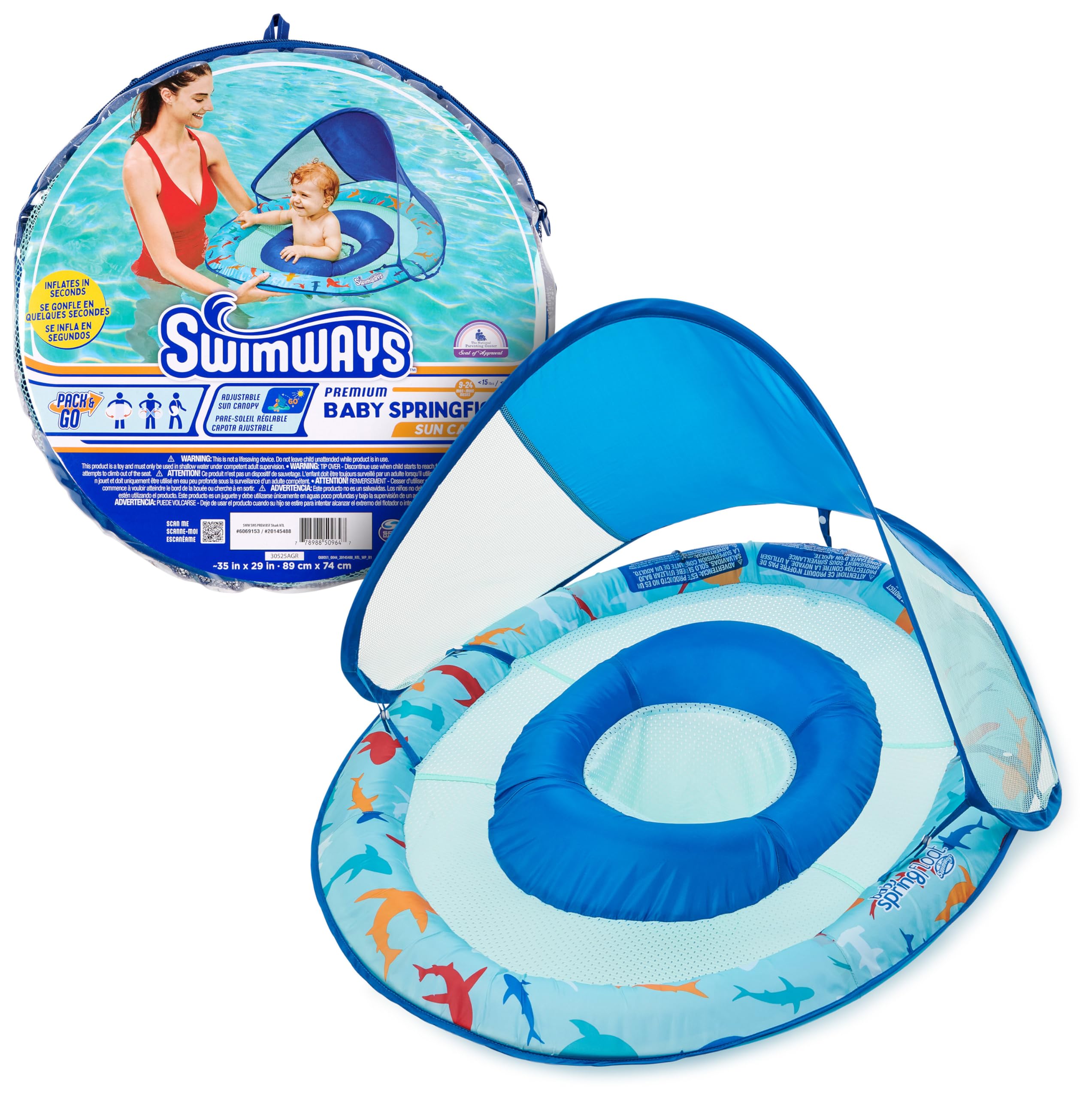 Foto 2 pulgar | Flota Para Piscina Swimways Para Bebés Con Canopy Shark - Venta Internacional.