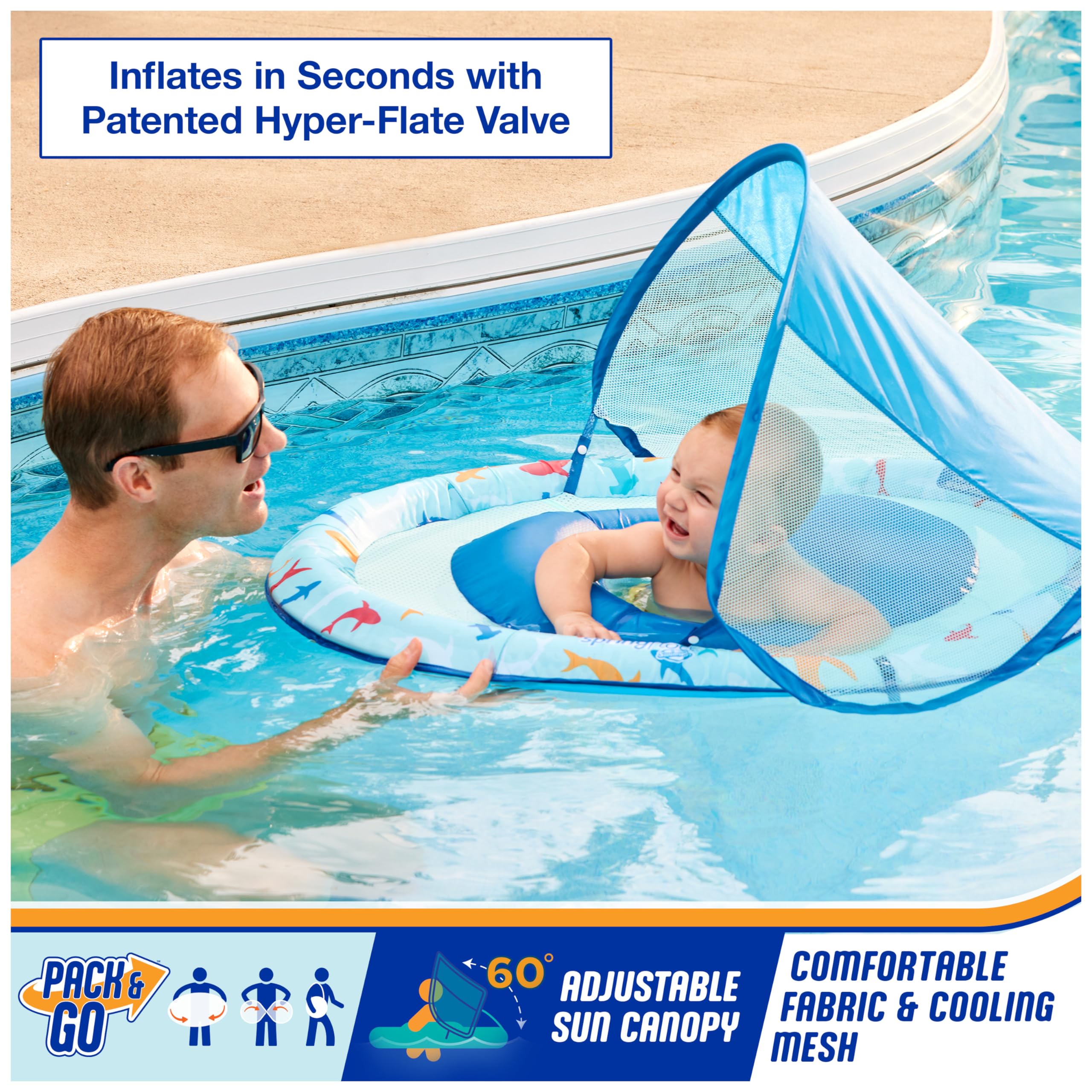 Foto 3 pulgar | Flota Para Piscina Swimways Para Bebés Con Canopy Shark - Venta Internacional.