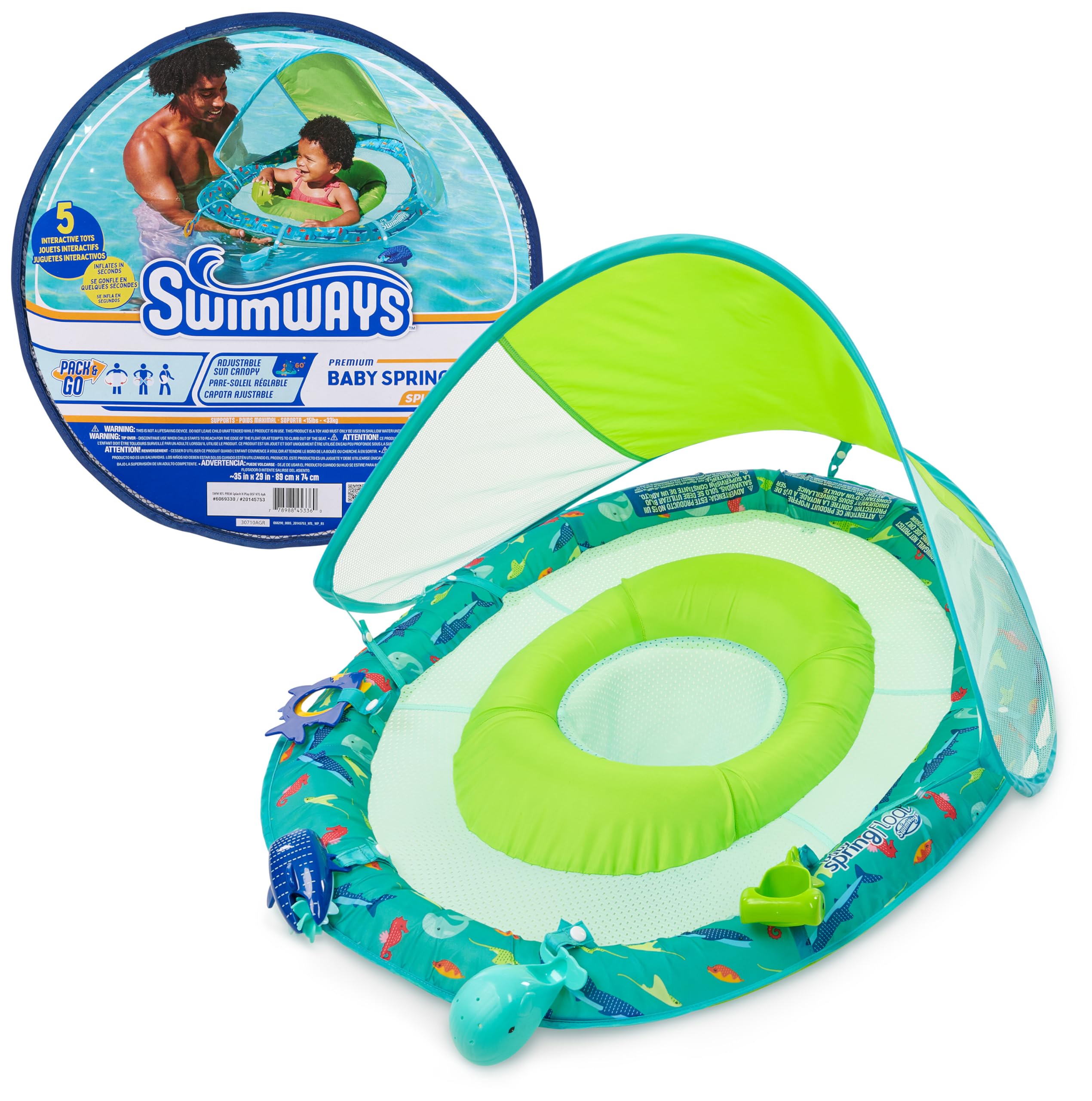 Flota De Piscina Para Bebés Swimways Spring Float Splash N Play Con Toldo - Venta Internacional.