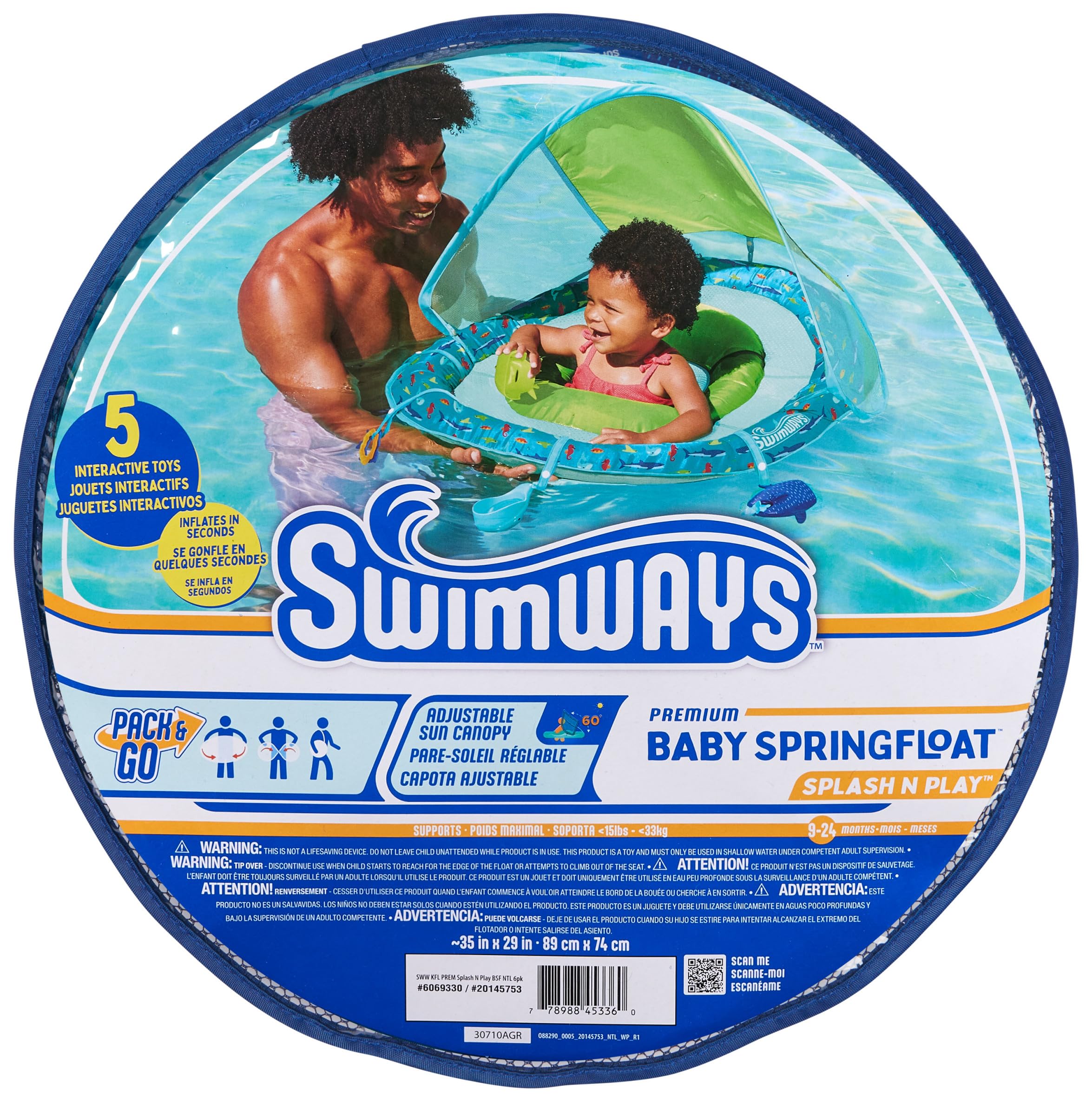 Foto 8 pulgar | Flota De Piscina Para Bebés Swimways Spring Float Splash N Play Con Toldo - Venta Internacional.