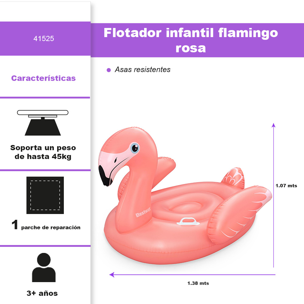Foto 2 | Inflable Salvavidas Montable Infantil Bestway Flamingo 1.38mts