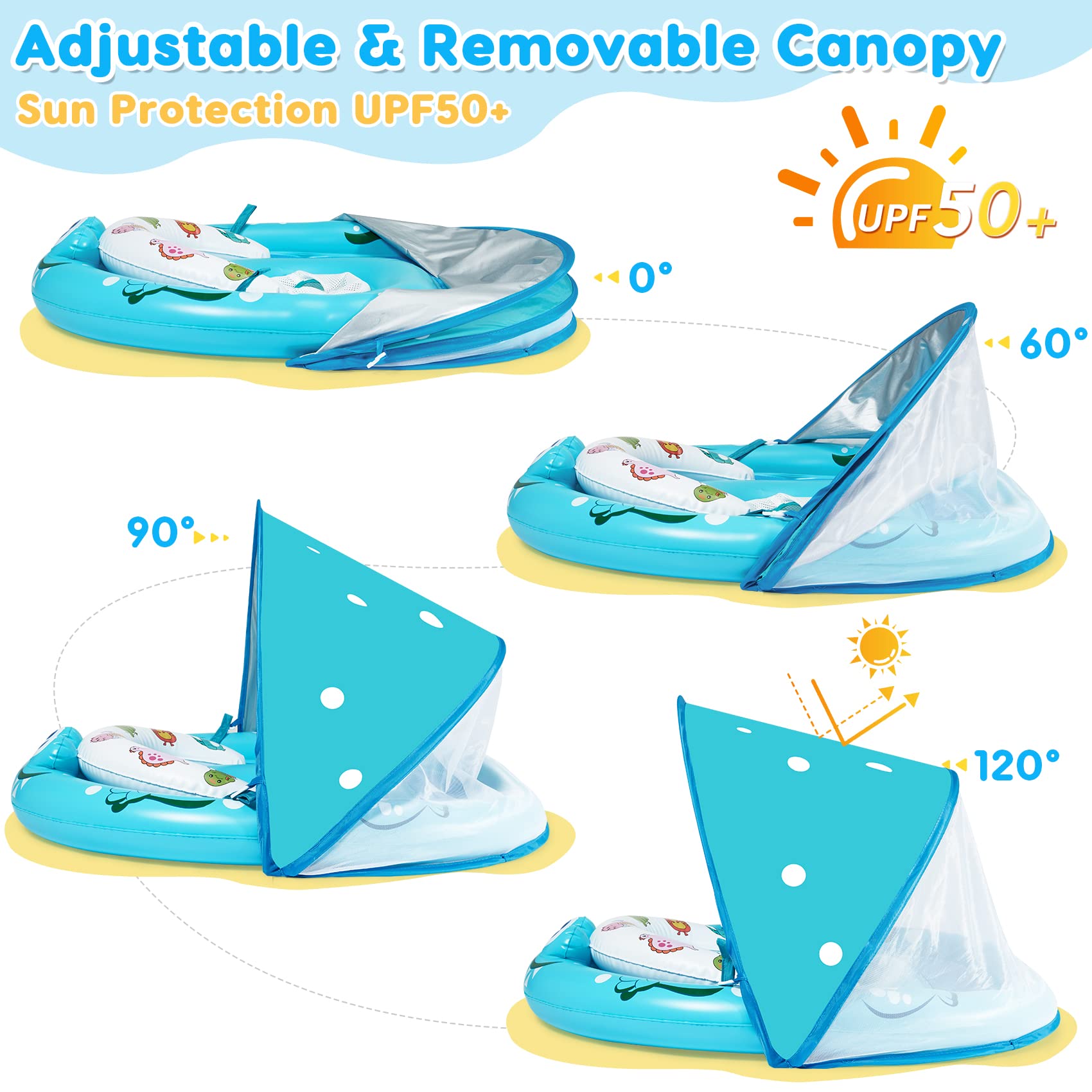 Foto 3 pulgar | Flotador De Piscina Para Bebés Urmywo Con Toldo Solar Extraíble Upf50+ - Venta Internacional.