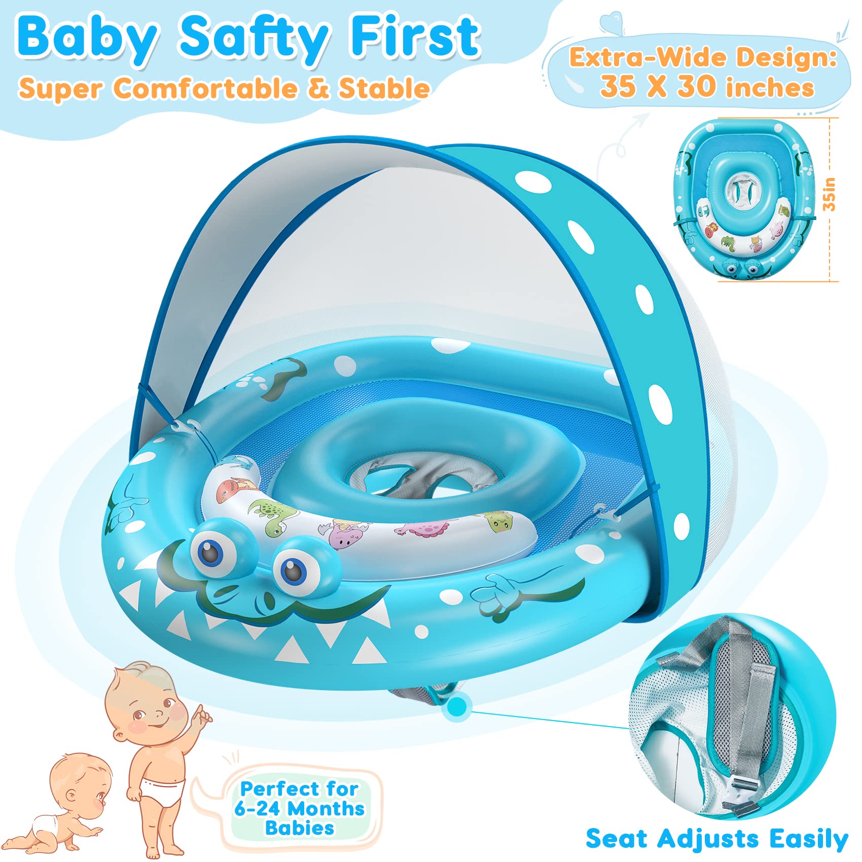 Foto 4 pulgar | Flotador De Piscina Para Bebés Urmywo Con Toldo Solar Extraíble Upf50+ - Venta Internacional.