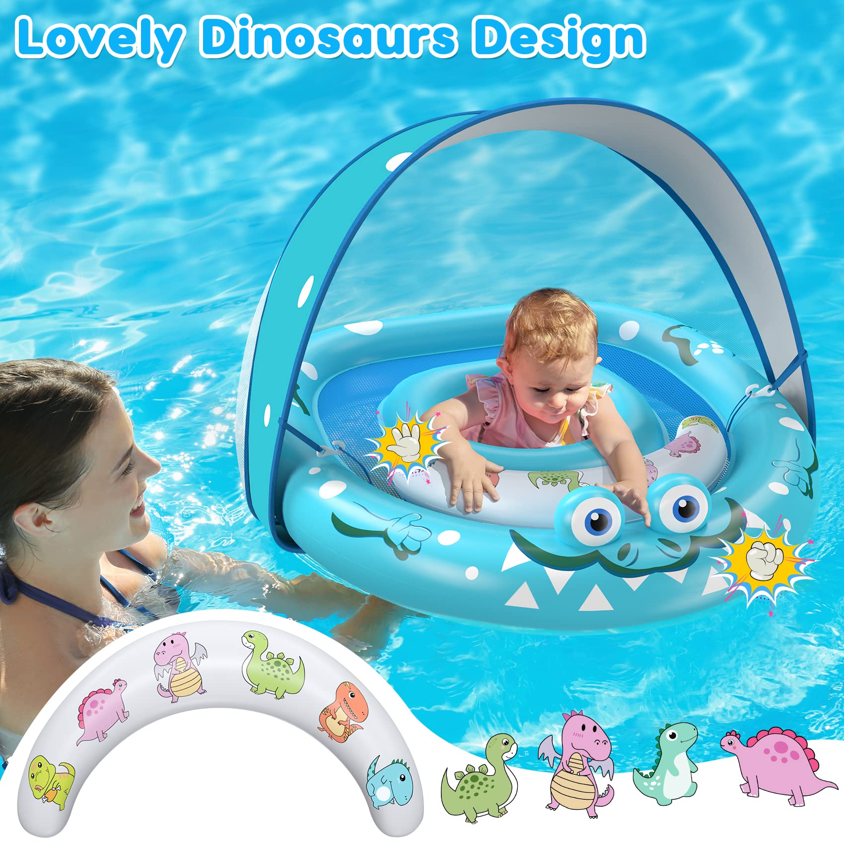 Foto 5 pulgar | Flotador De Piscina Para Bebés Urmywo Con Toldo Solar Extraíble Upf50+ - Venta Internacional.