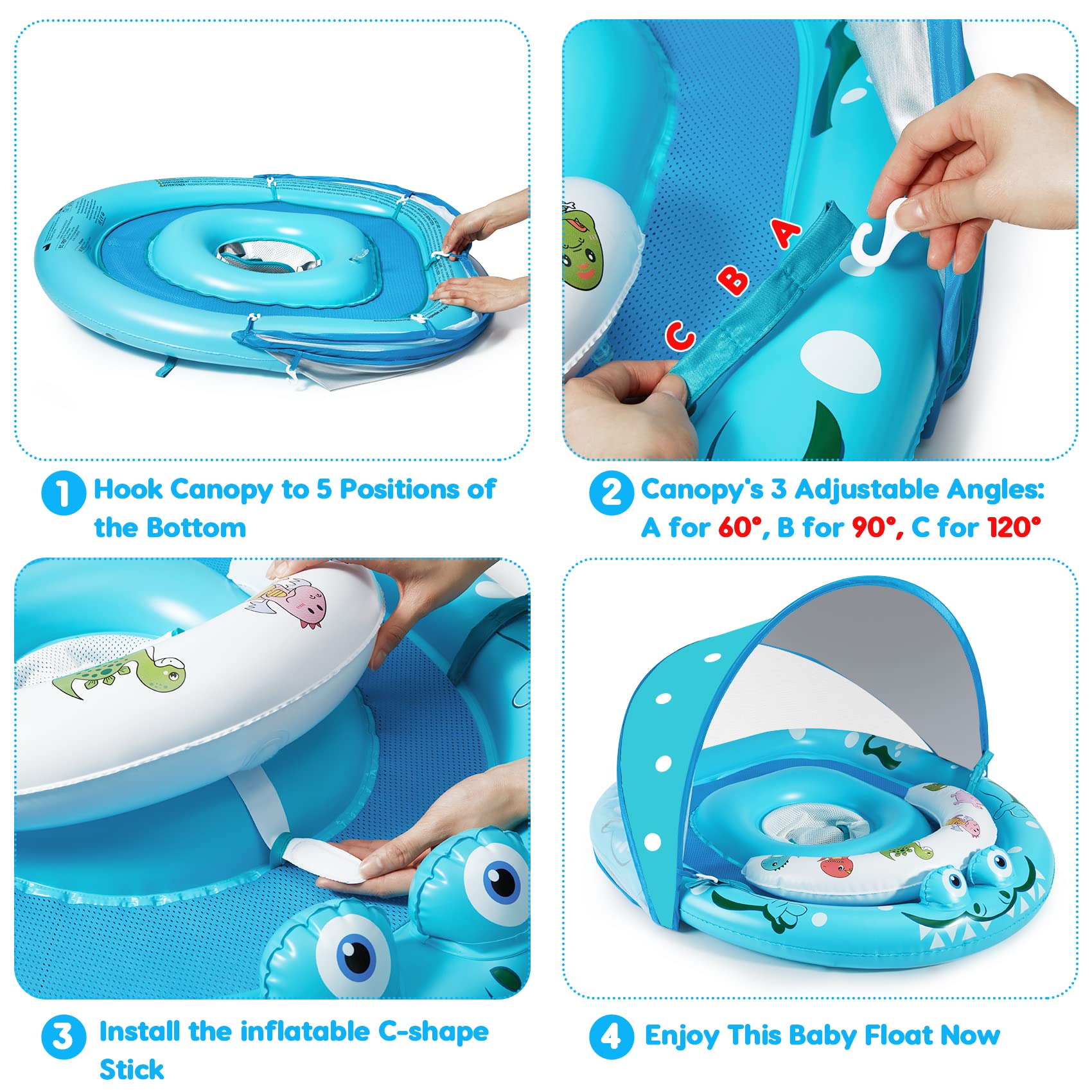 Foto 6 pulgar | Flotador De Piscina Para Bebés Urmywo Con Toldo Solar Extraíble Upf50+ - Venta Internacional.