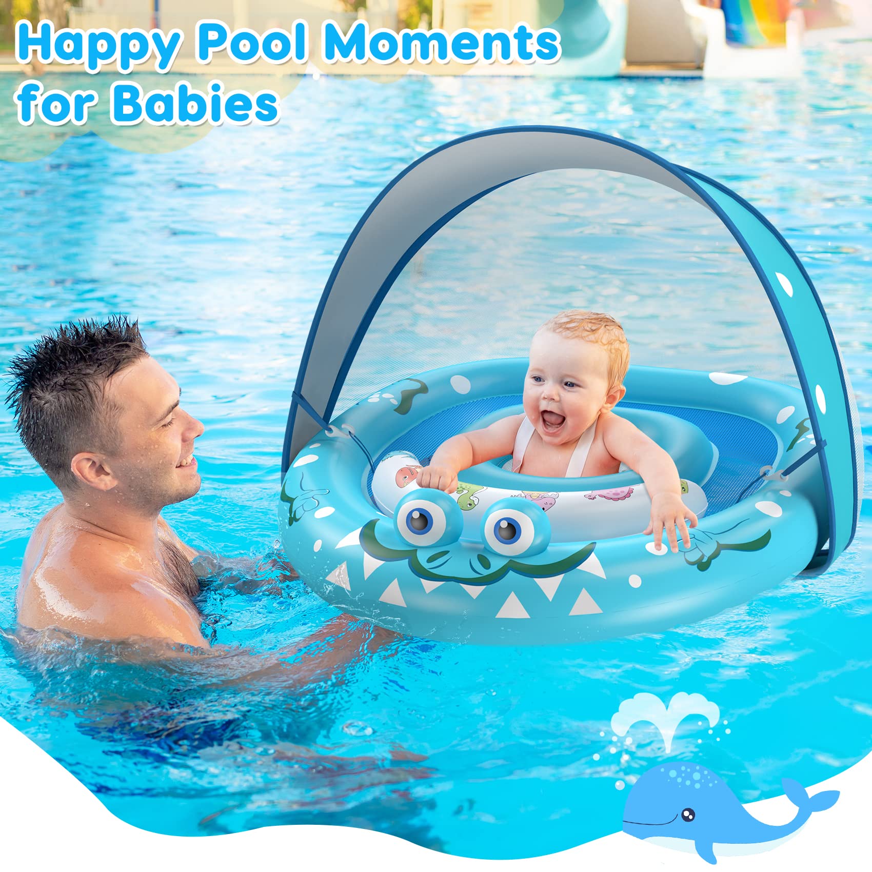 Foto 7 pulgar | Flotador De Piscina Para Bebés Urmywo Con Toldo Solar Extraíble Upf50+ - Venta Internacional.