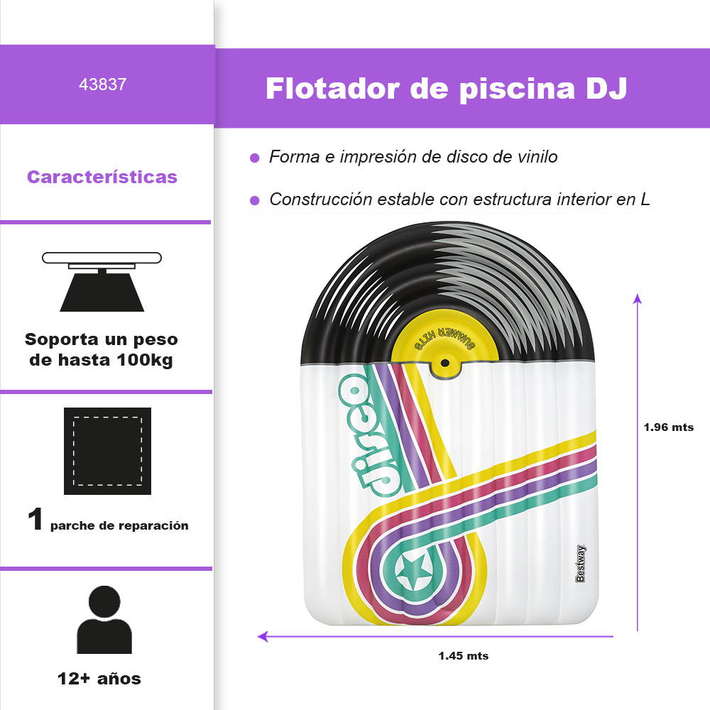 Foto 2 | Inflable Salvavidas Montable Bestway Diseño Vinilo Dj 196 cm