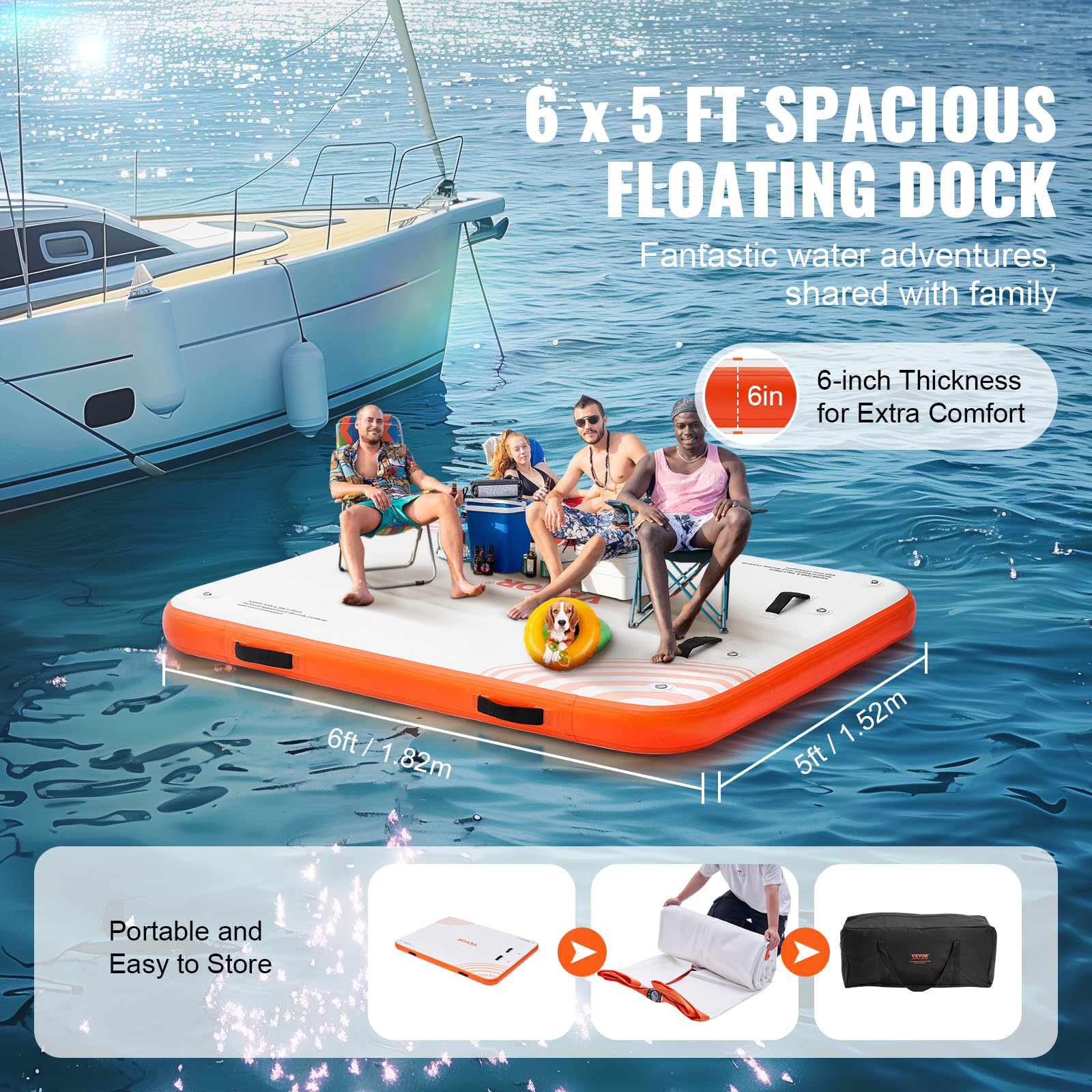 Foto 4 pulgar | Muelle Flotante Inflable Vevor De 6 X 5 Pies Con Bolsa De Transporte Y Escalera - Venta Internacional.