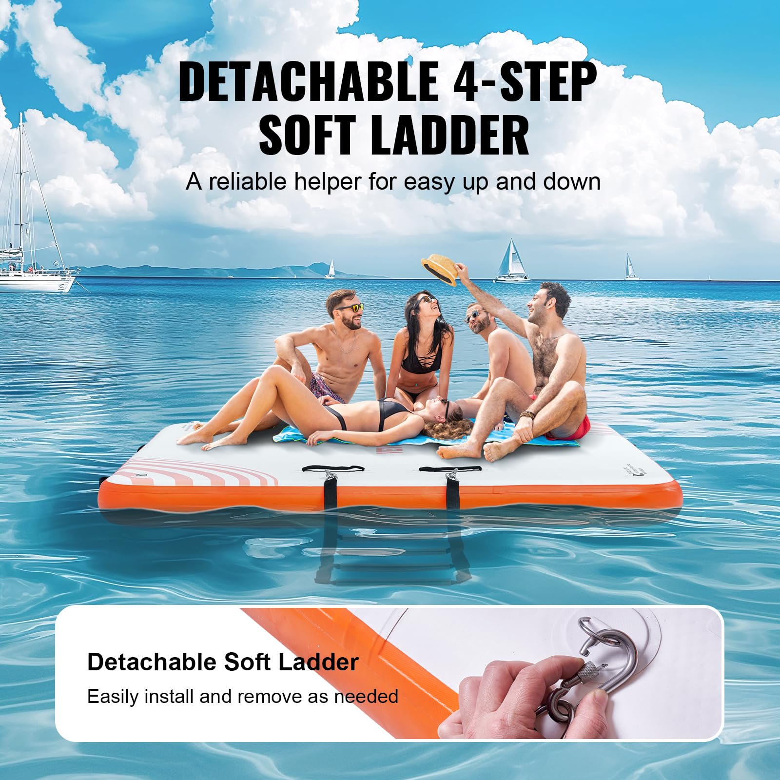Foto 6 pulgar | Muelle Flotante Inflable Vevor De 6 X 5 Pies Con Bolsa De Transporte Y Escalera - Venta Internacional.