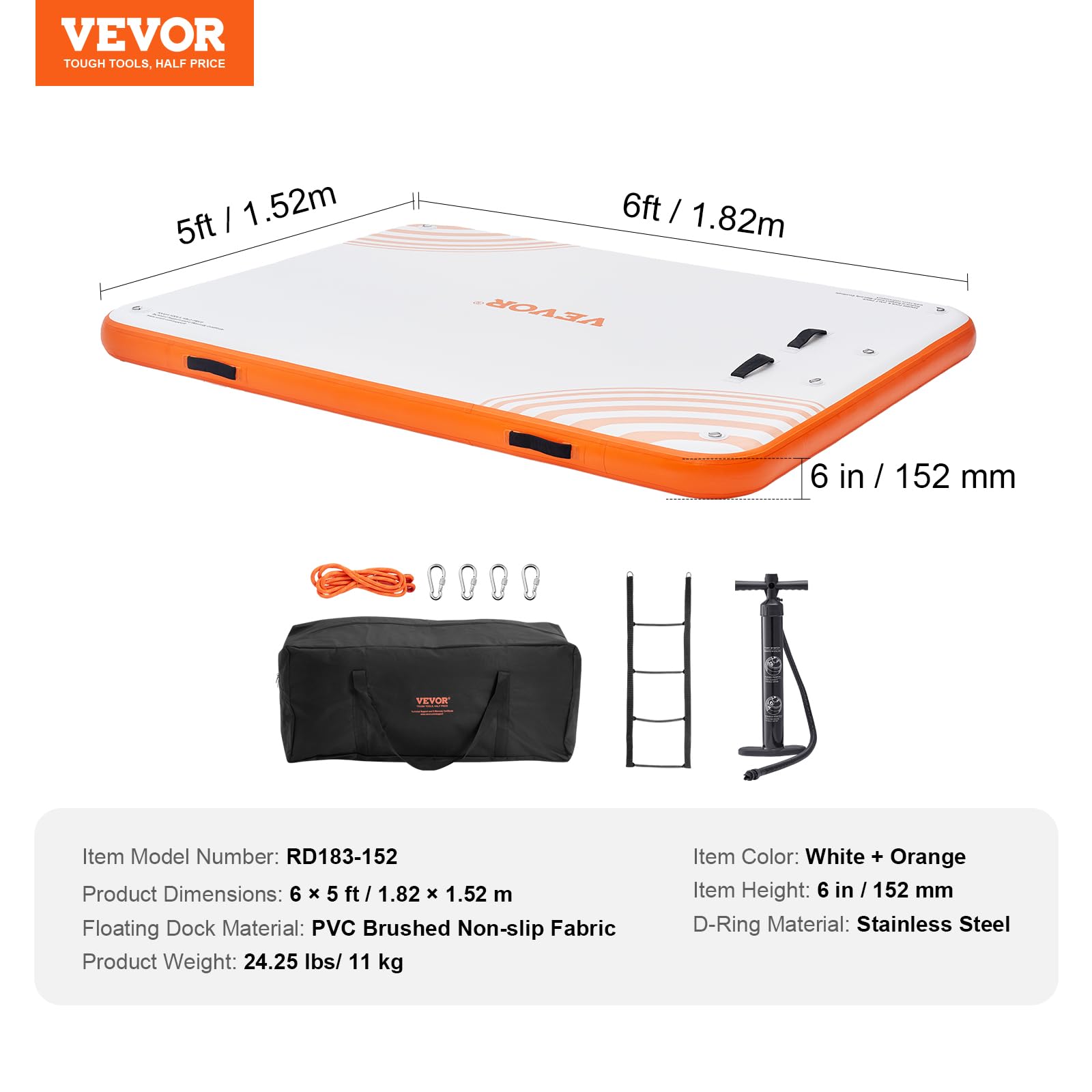 Foto 7 | Muelle Flotante Inflable Vevor De 6 X 5 Pies Con Bolsa De Transporte Y Escalera - Venta Internacional.