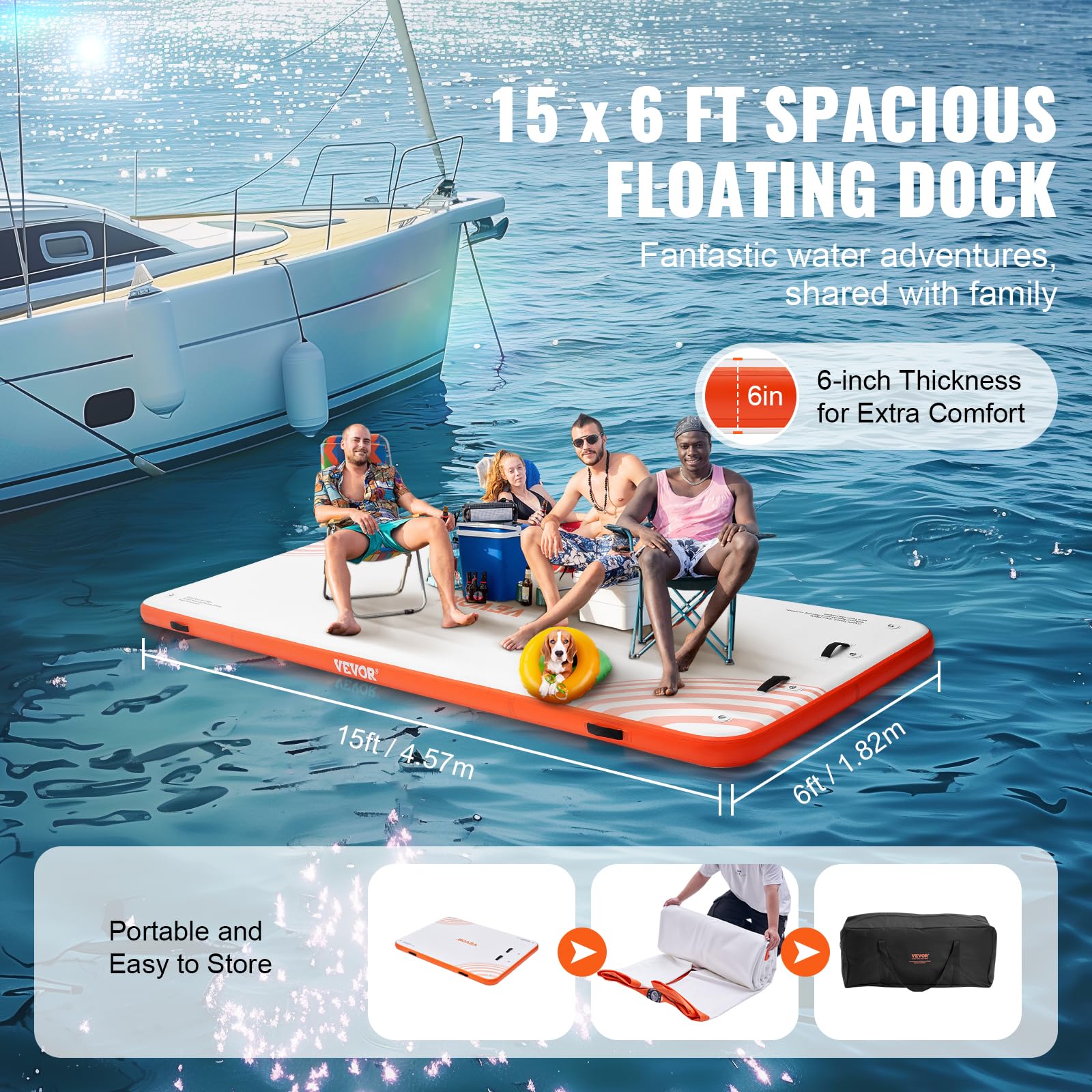 Foto 4 pulgar | Muelle Flotante Inflable Vevor De 15 X 6 Pies Con Escalera Y Bolsa - Venta Internacional.