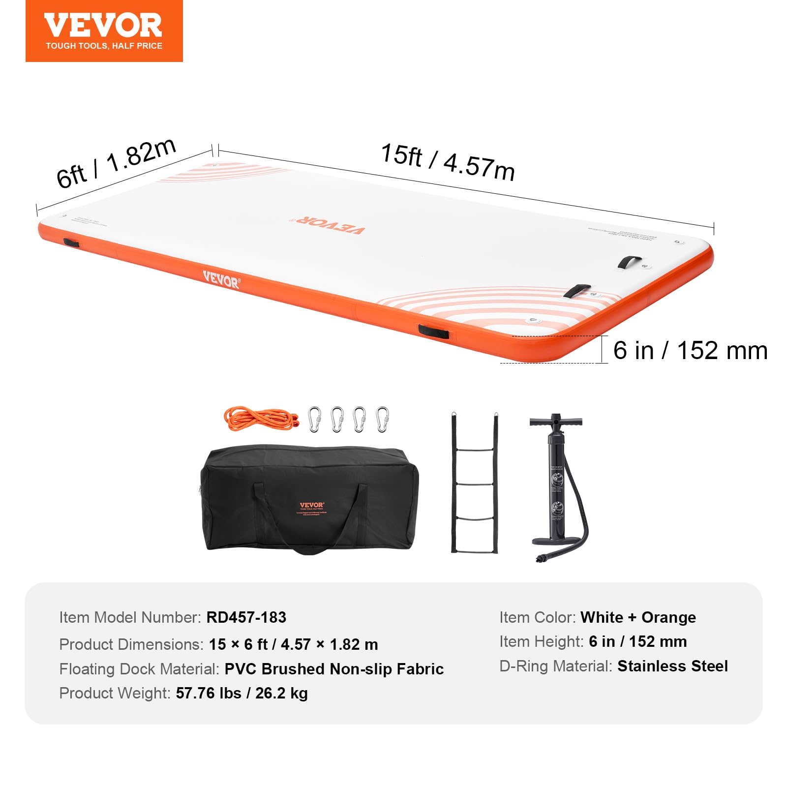 Foto 7 | Muelle Flotante Inflable Vevor De 15 X 6 Pies Con Escalera Y Bolsa - Venta Internacional.