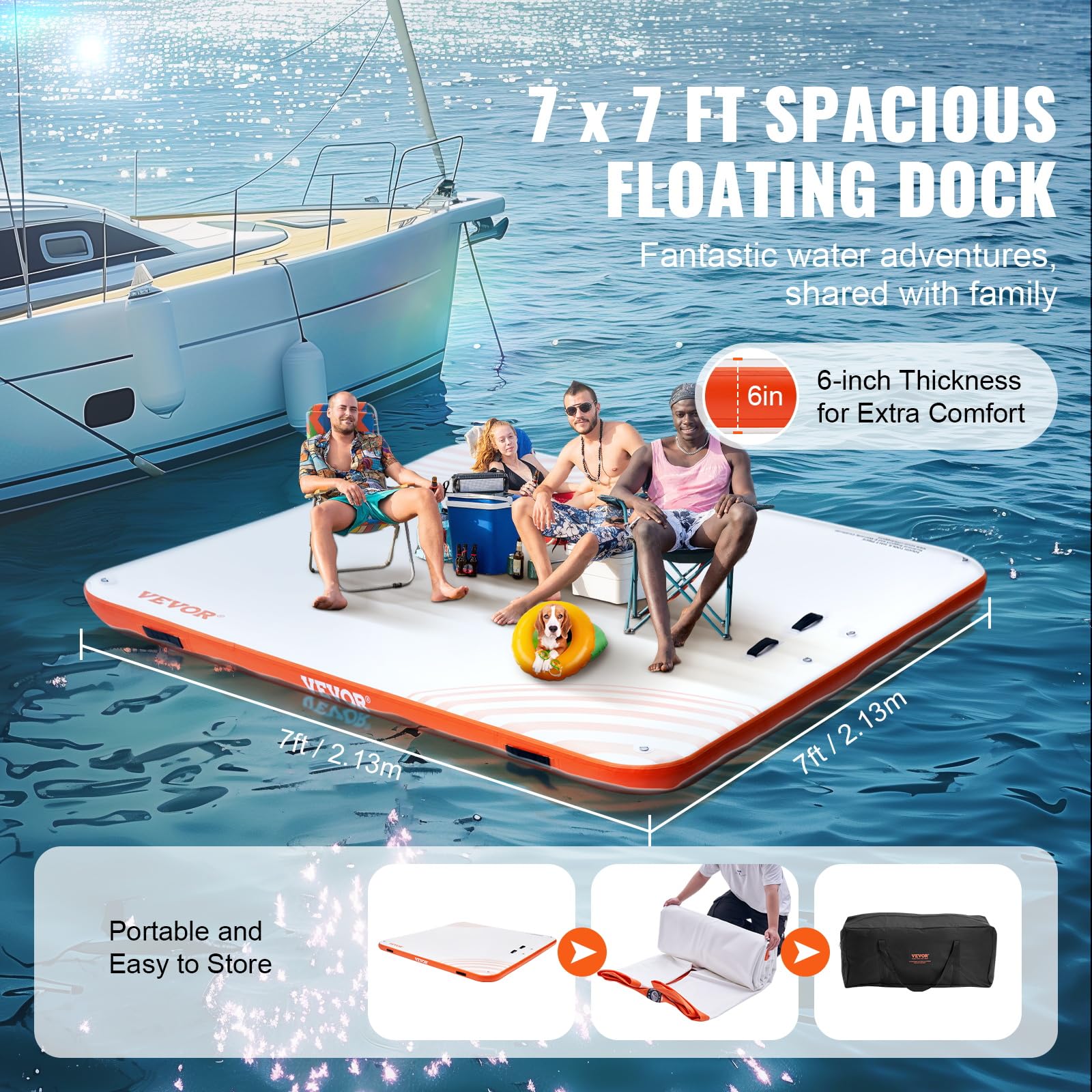 Foto 4 pulgar | Muelle Flotante Inflable Vevor De 7 X 7 Pies Con Bolsa De Transporte Y Escalera - Venta Internacional.