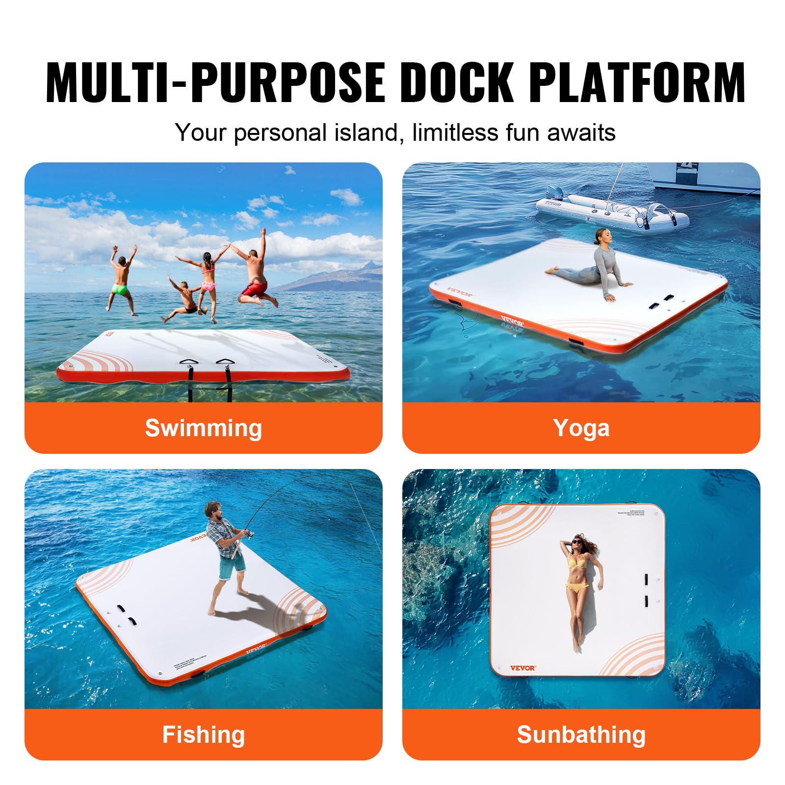 Foto 7 pulgar | Muelle Flotante Inflable Vevor De 7 X 7 Pies Con Bolsa De Transporte Y Escalera - Venta Internacional.