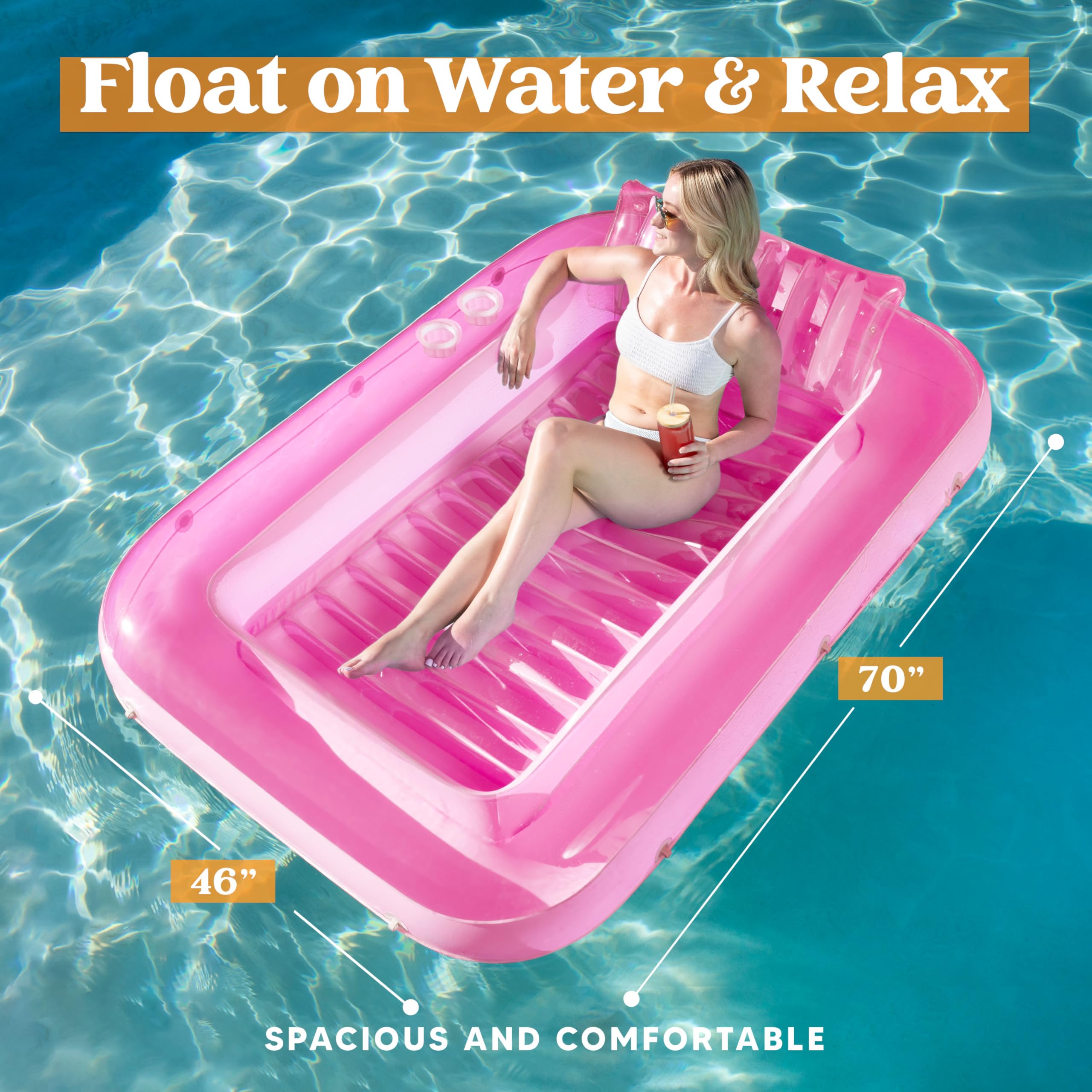 Foto 3 pulgar | Bronceador Inflable Para Piscina, Salón, Flotador, En Forma De L, Rosa - Venta Internacional.