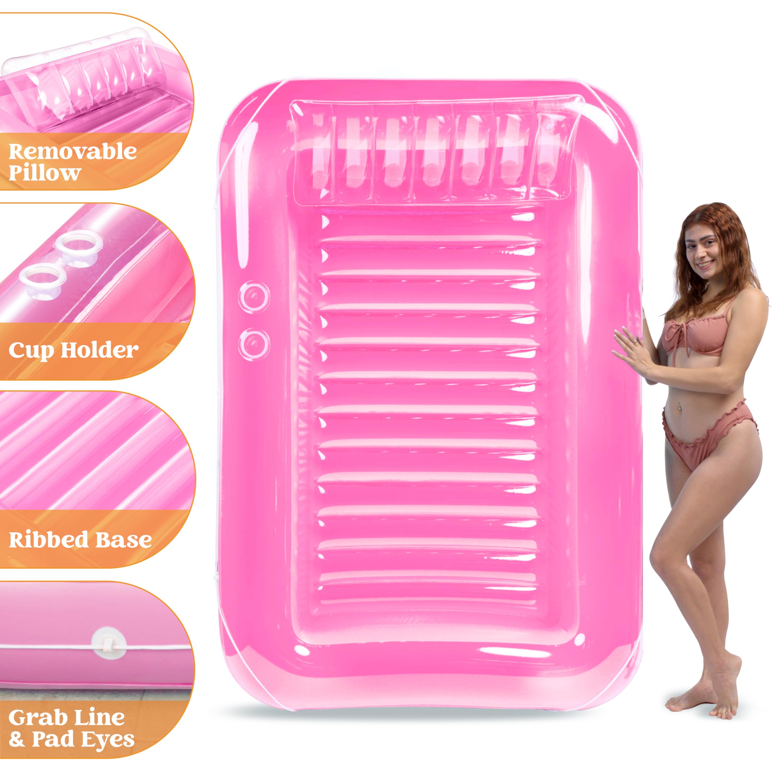 Foto 6 | Bronceador Inflable Para Piscina, Salón, Flotador, En Forma De L, Rosa - Venta Internacional.