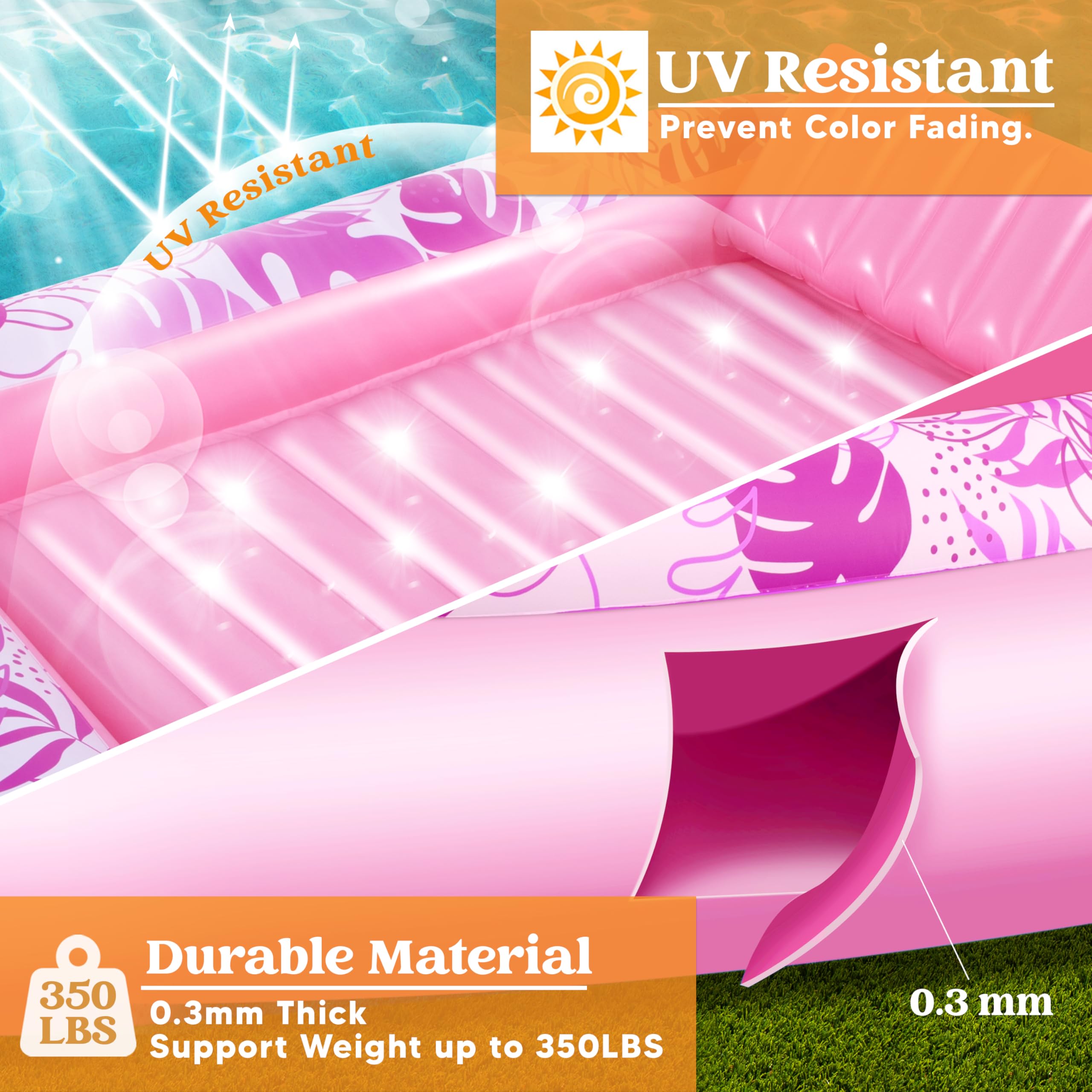 Foto 5 pulgar | Tumbona Inflable Para Broncearse Para Piscina Float Sloosh Xl, Color Rosa, 85 X 57 Cm - Venta Internacional.