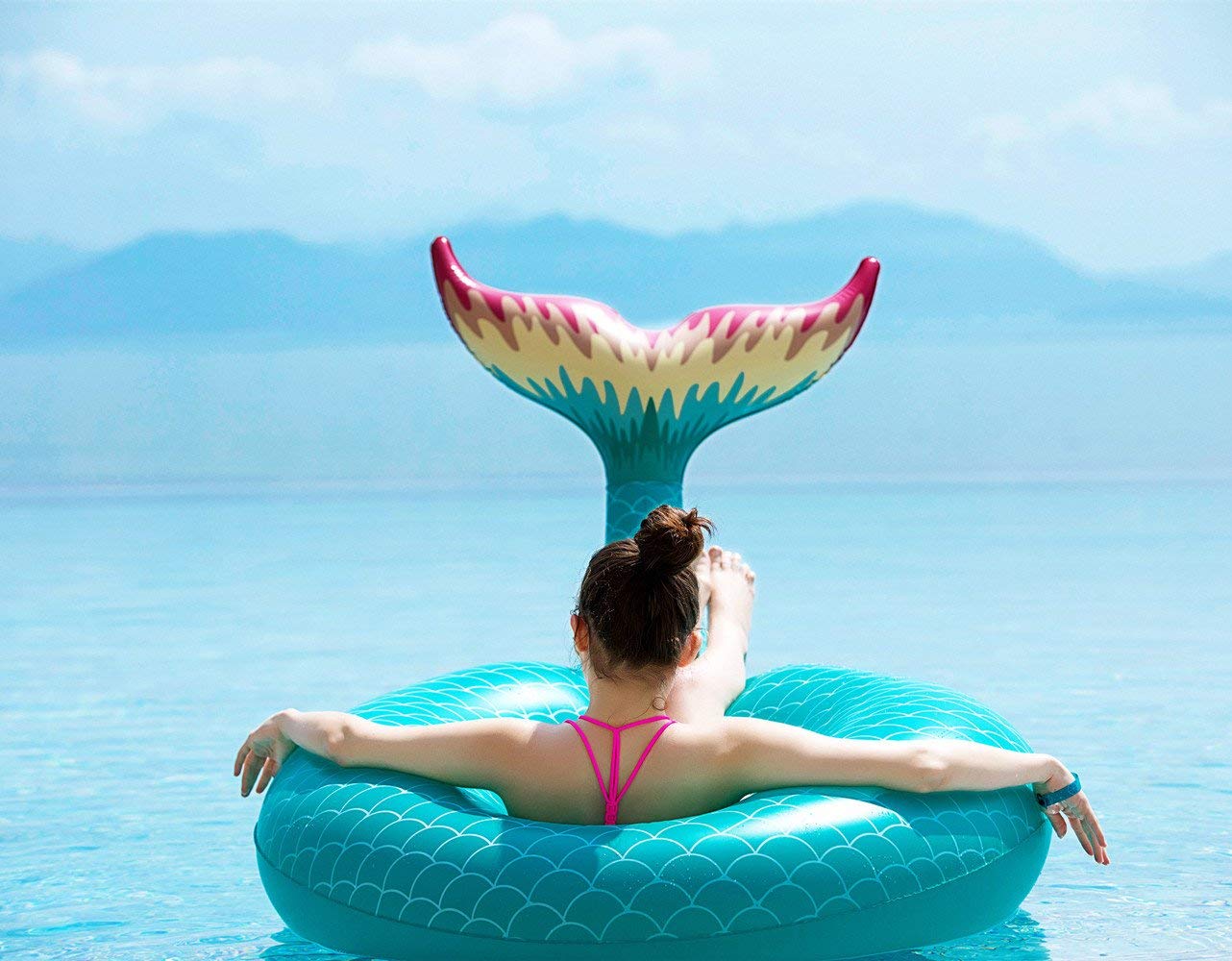 Foto 6 pulgar | Flotador Inflable Con Forma De Cola De Sirena Jasonwell, Color Verde Gigante - Venta Internacional.