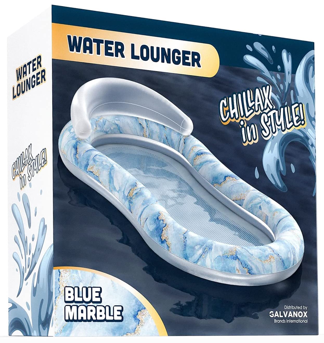 Tumbona Flotante Para Piscina Galvanox De Mármol Azul Con Fondo De Malla - Venta Internacional. $707