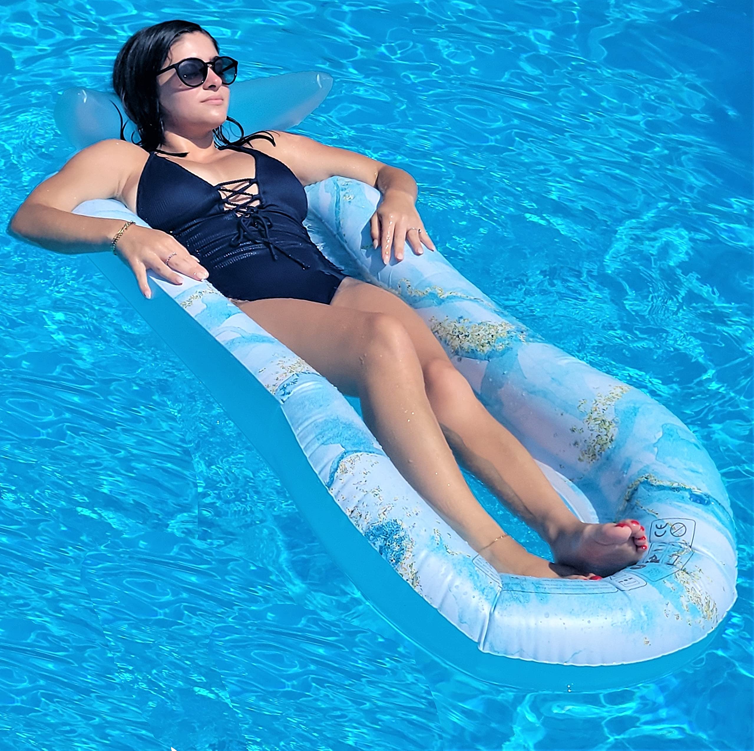 Foto 7 pulgar | Tumbona Flotante Para Piscina Galvanox De Mármol Azul Con Fondo De Malla - Venta Internacional.