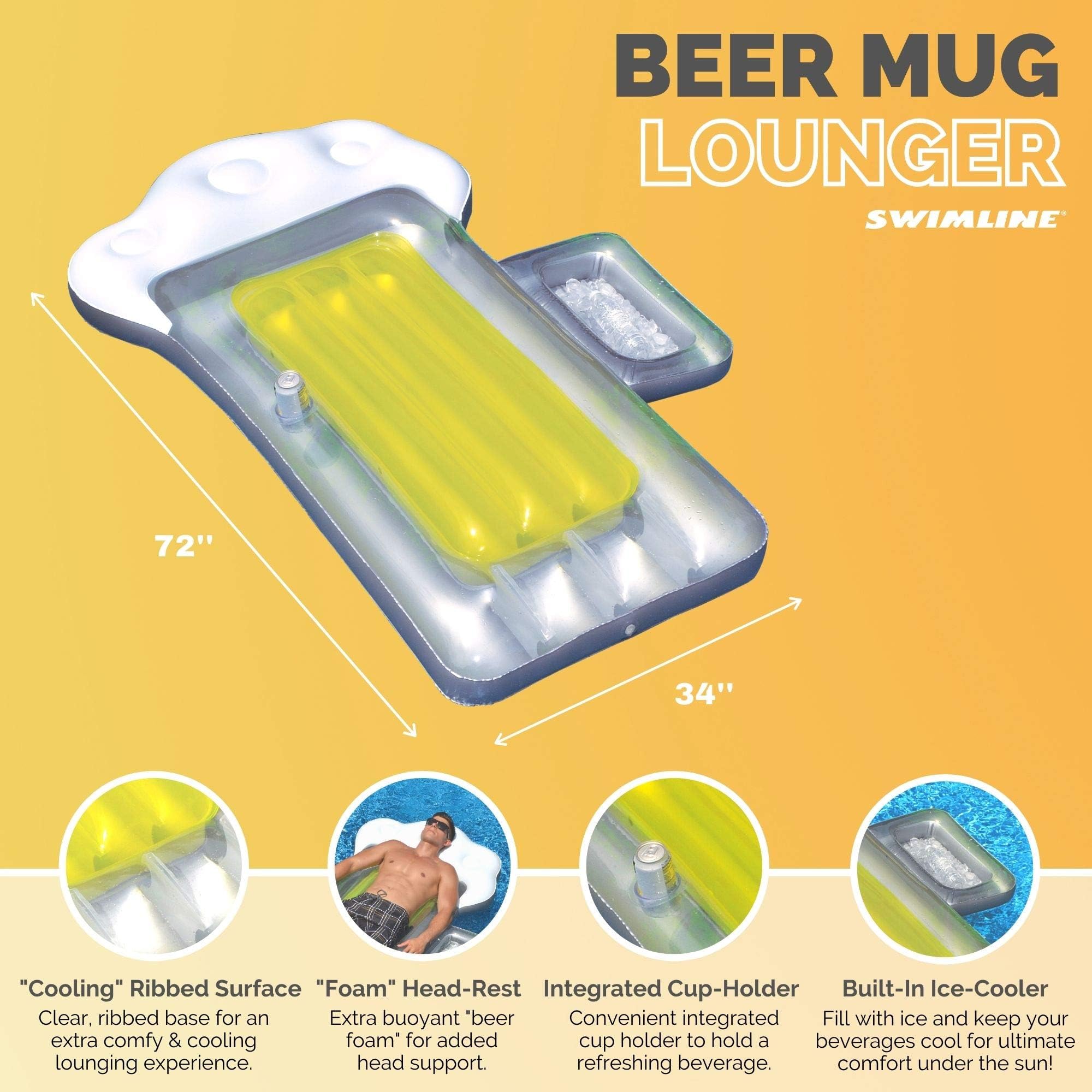 Foto 4 pulgar | Jarra De Cerveza Pool Float Swimline Con Portavasos, 72 X 34 X 8 Pulgadas - Venta Internacional.