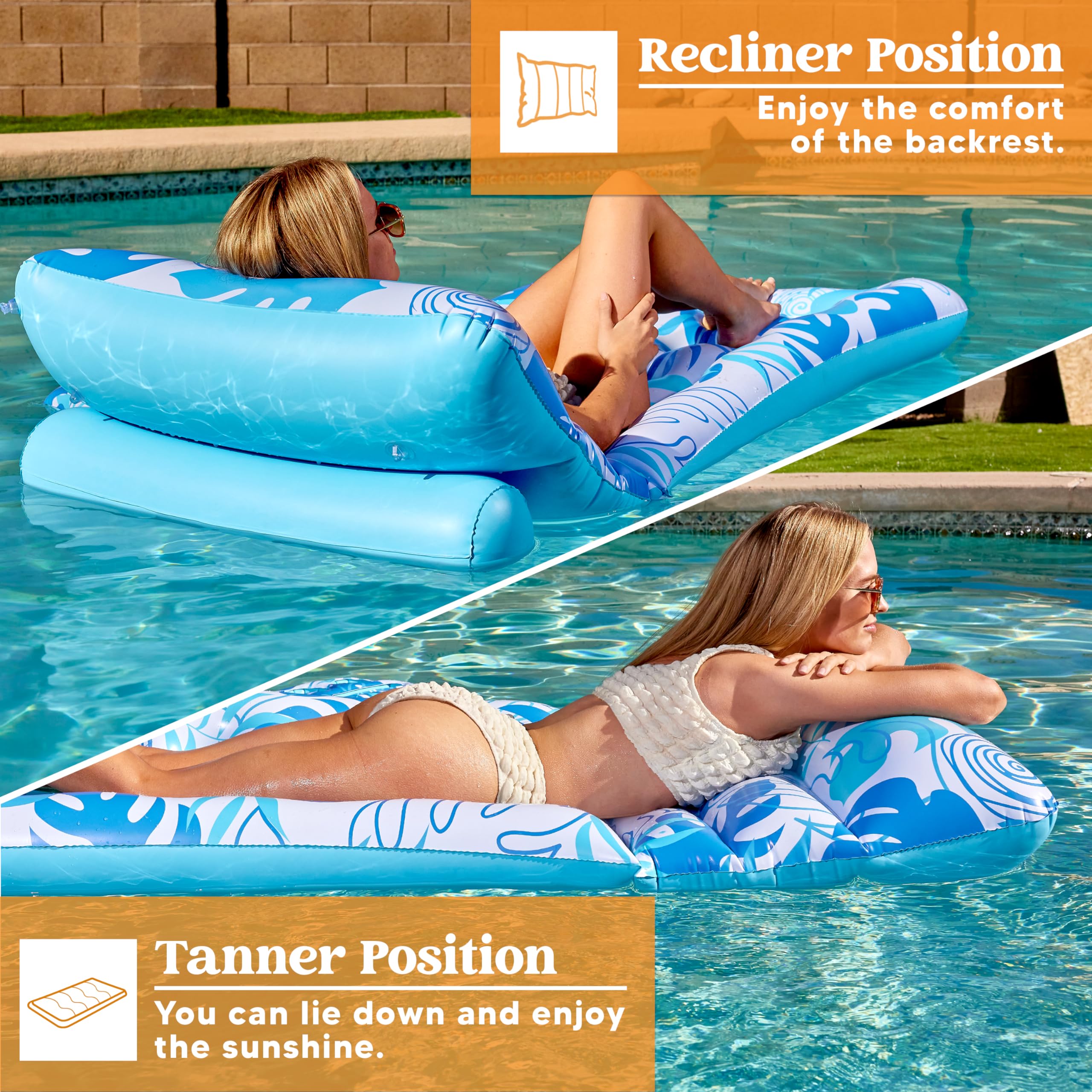 Foto 5 pulgar | Flotador Inflable Para Piscina Sloosh Tropical Leaves Con Respaldo - Venta Internacional.