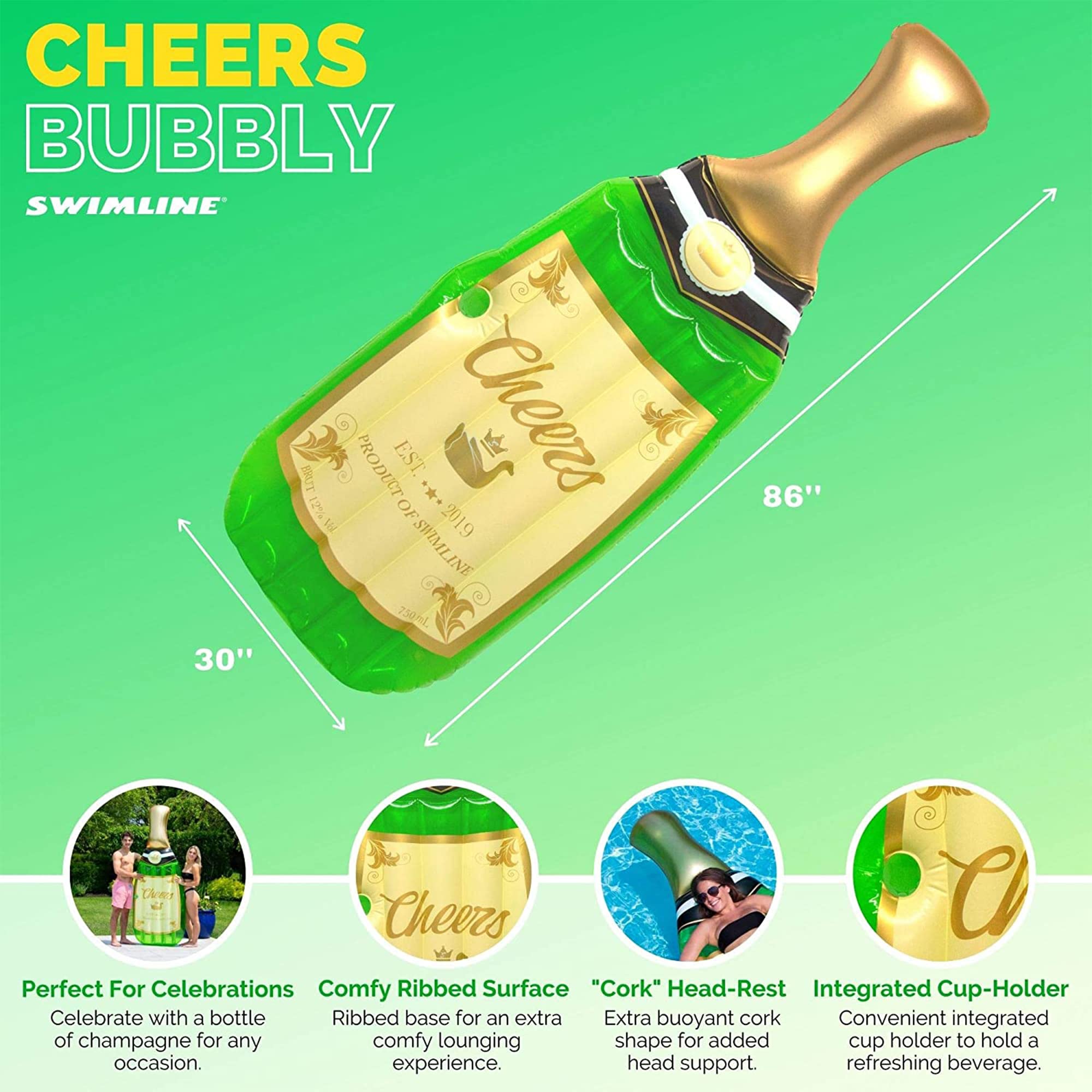 Foto 4 pulgar | Tumbona De Piscina Swimline Cheers Bubbly Champagne 220 X 76 X 20 Cm - Venta Internacional.