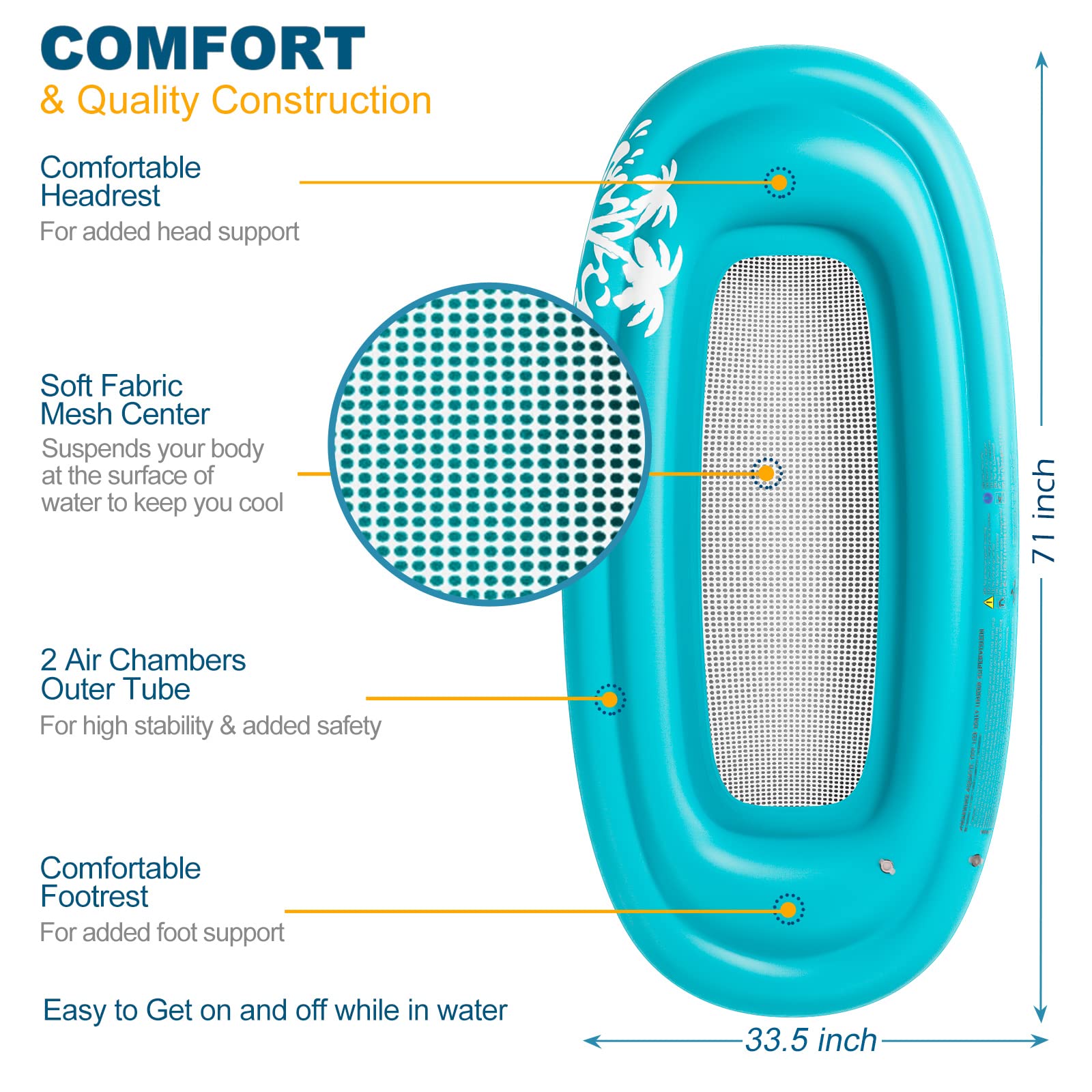 Foto 7 pulgar | Tumbona Inflable Para Piscina, Color Azul Jasonwell, Con Malla, 180 X 85 Cm - Venta Internacional.