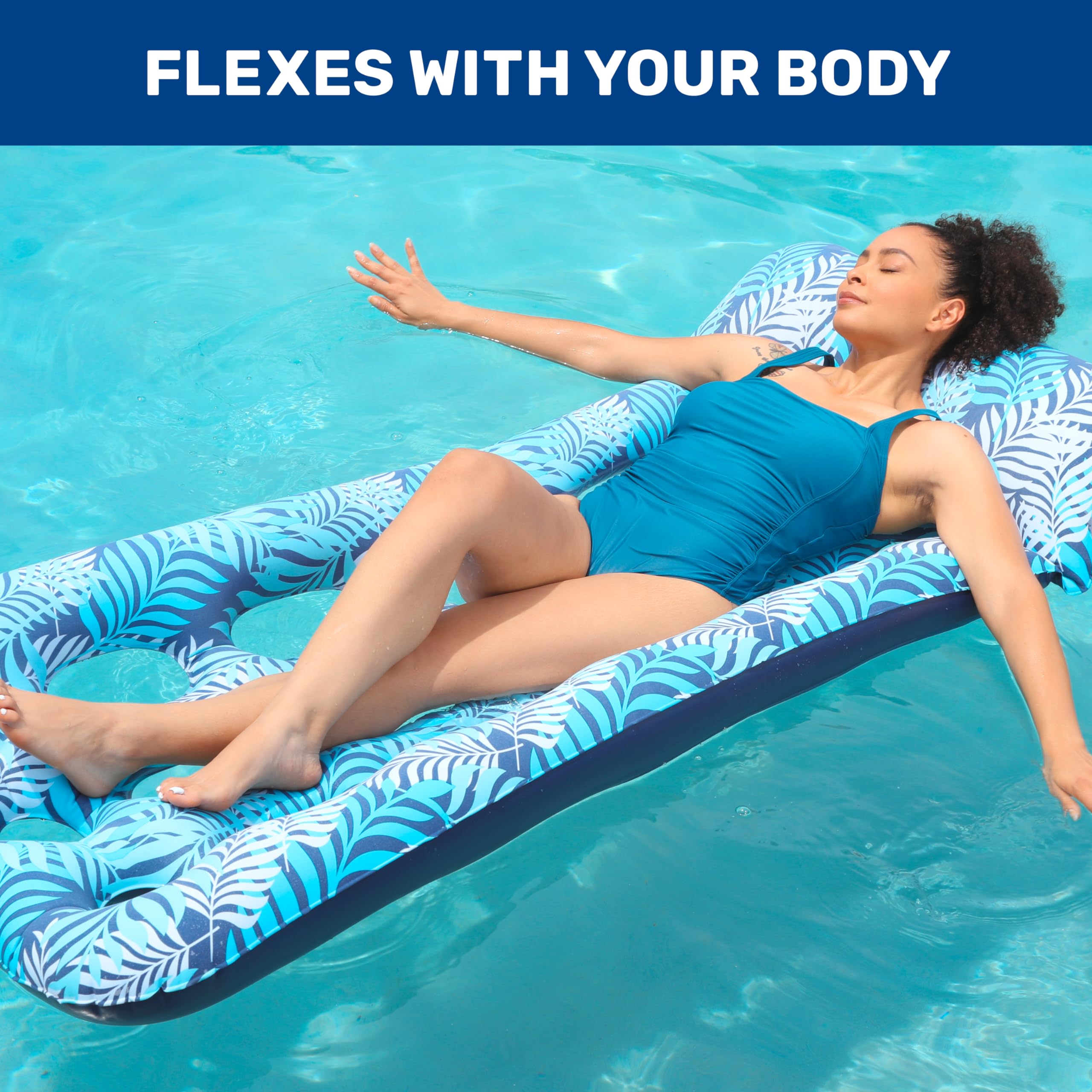 Foto 6 pulgar | Piscina Float Aqua Inflable Contour Lounge Con 18 Bolsillos, Helechos Azules - Venta Internacional.