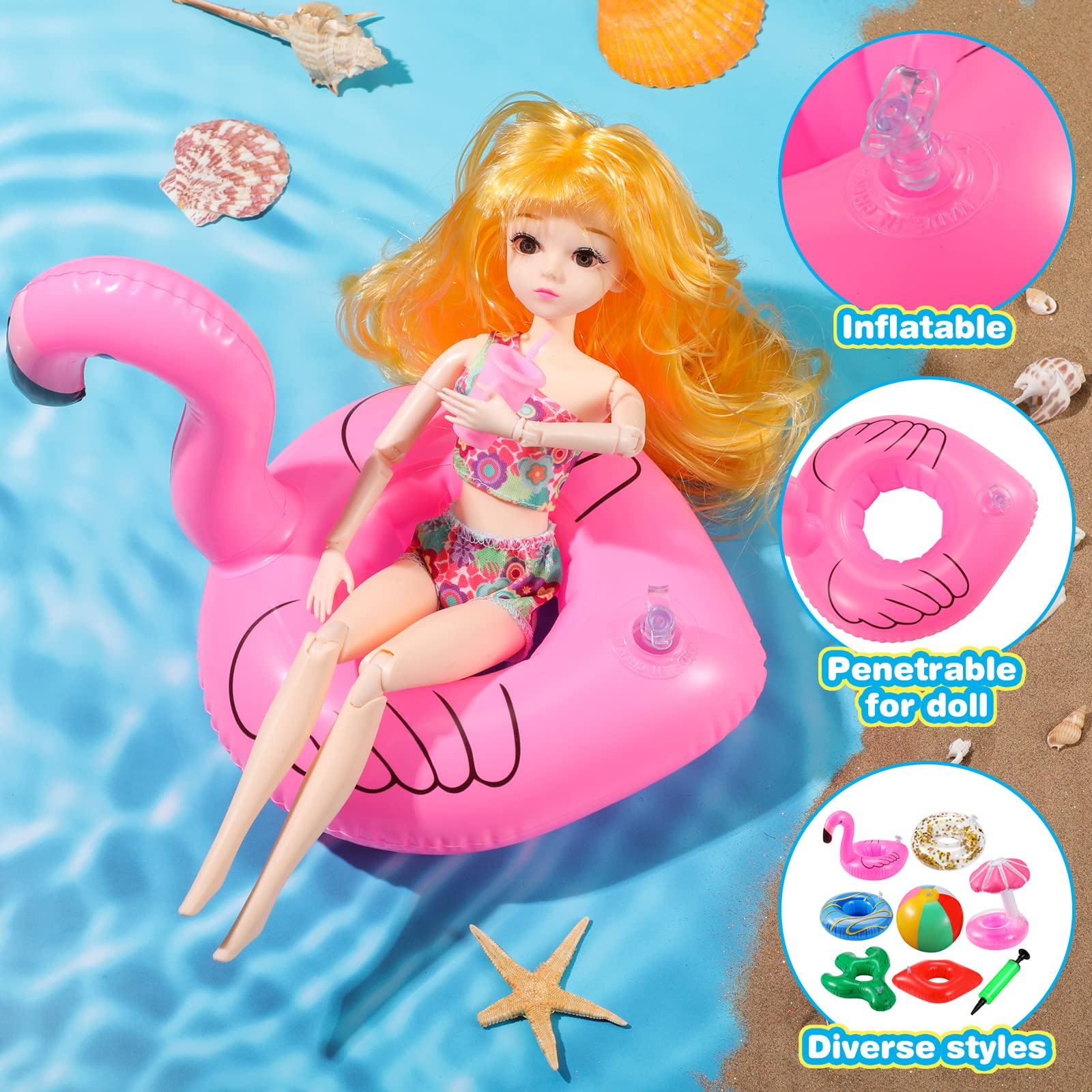 Foto 2 | Set De Flotadores De Piscina Para Muñecas De Niña De 11.5 Pulgadas Con Accesorios - Venta Internacional.