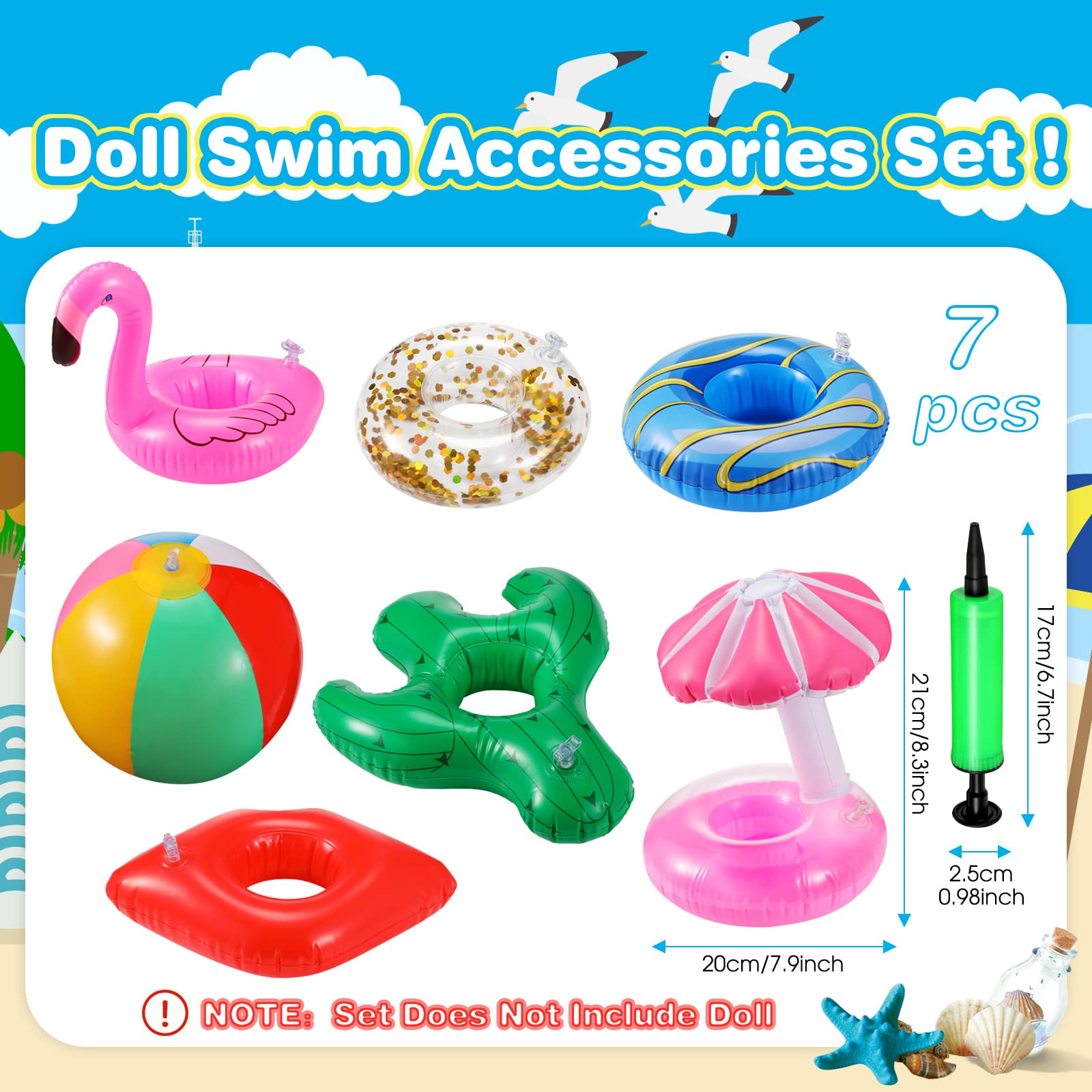 Foto 4 pulgar | Set De Flotadores De Piscina Para Muñecas De Niña De 11.5 Pulgadas Con Accesorios - Venta Internacional.