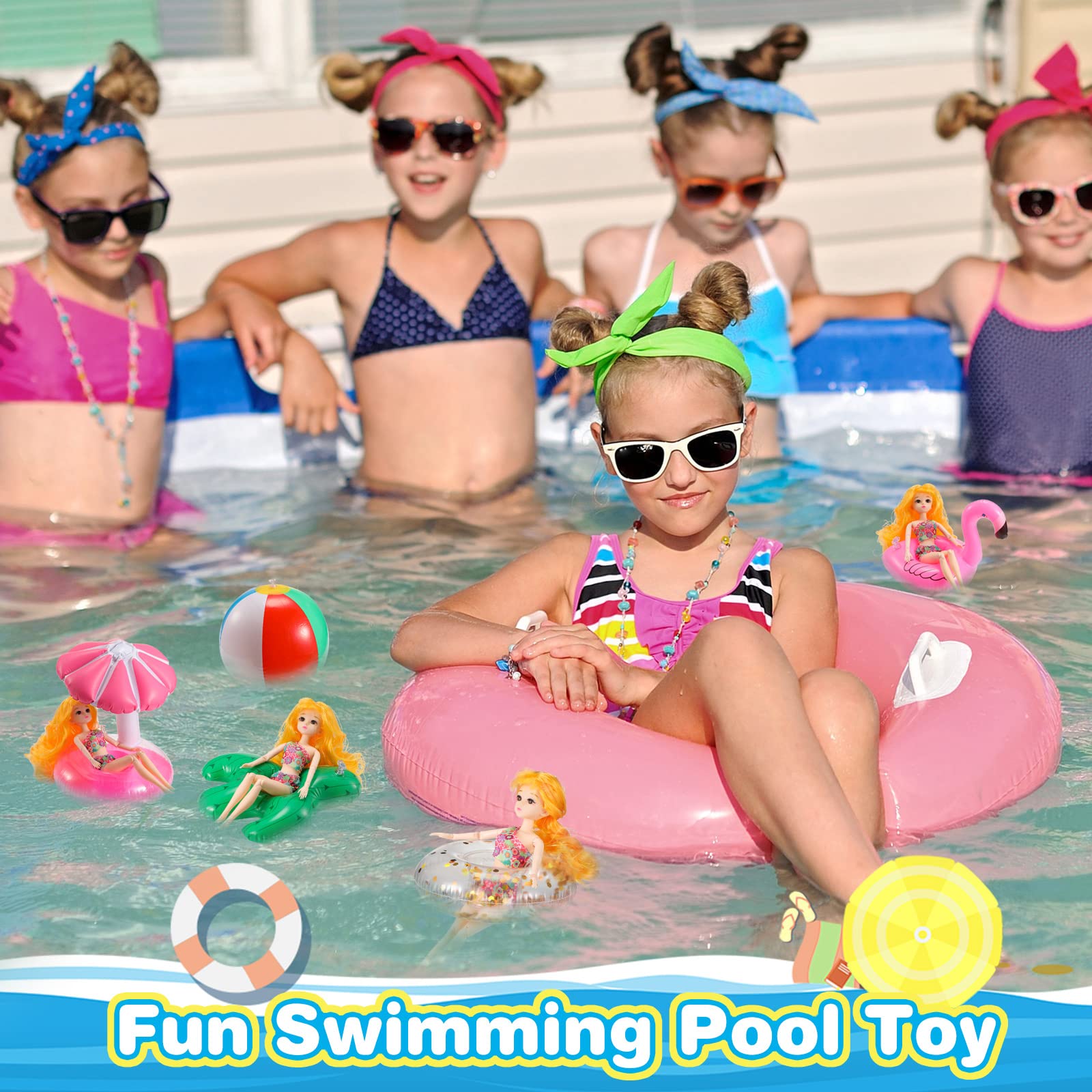 Foto 5 | Set De Flotadores De Piscina Para Muñecas De Niña De 11.5 Pulgadas Con Accesorios - Venta Internacional.