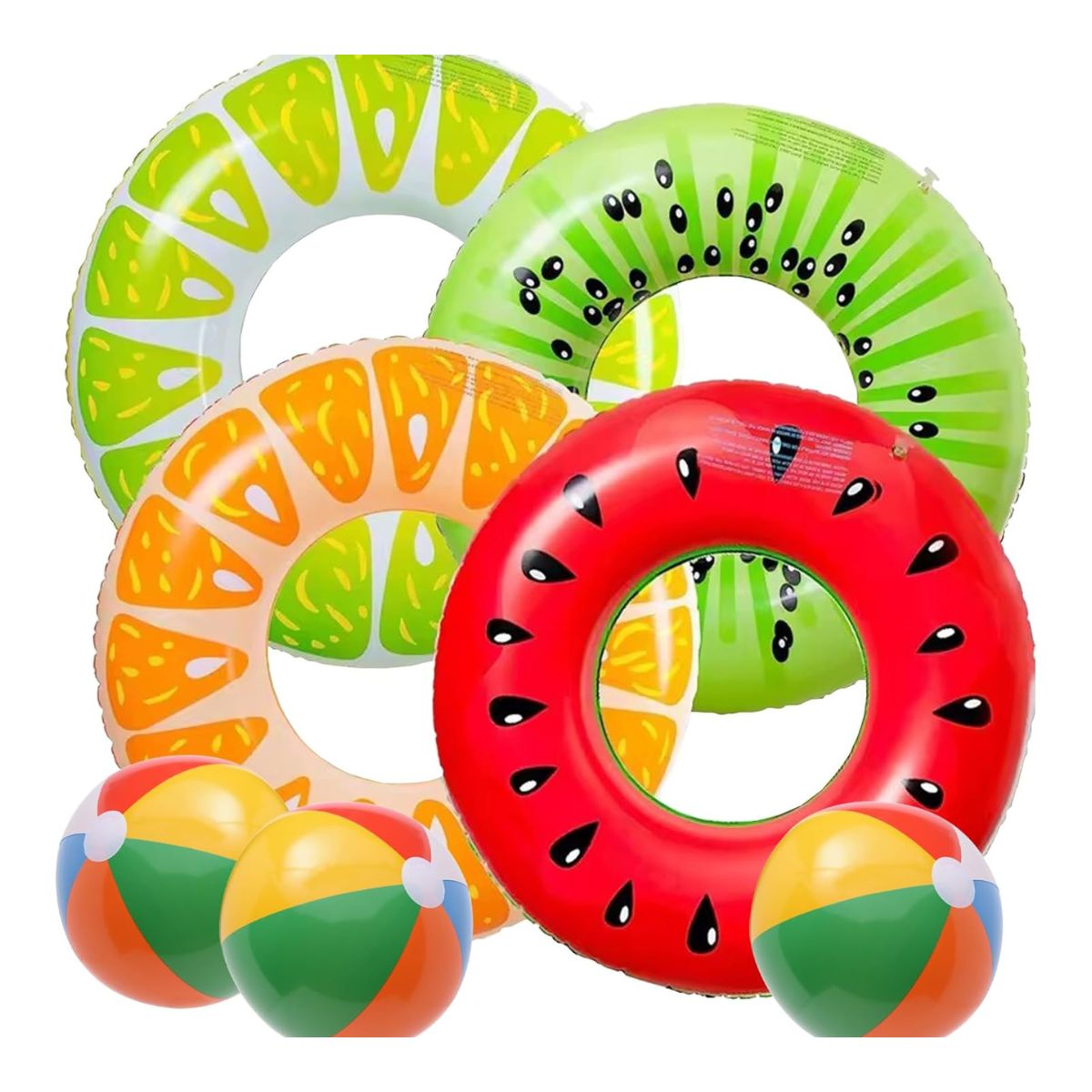 Foto 5 pulgar | Kit De 7 Flotadores Inflables De Piscina  4 Aros De Frutas  3 Pelotas Para Piscina  Bluelander