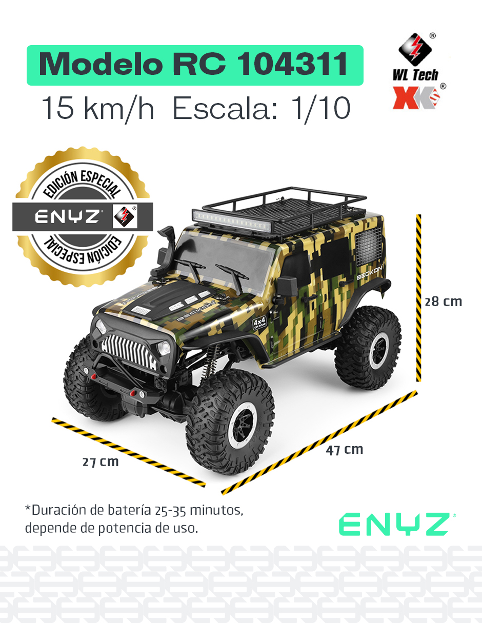 Foto 5 pulgar | Camioneta Control Remoto 4x4 15km/h Jeep Rc Carro Enyz 104311 Militar