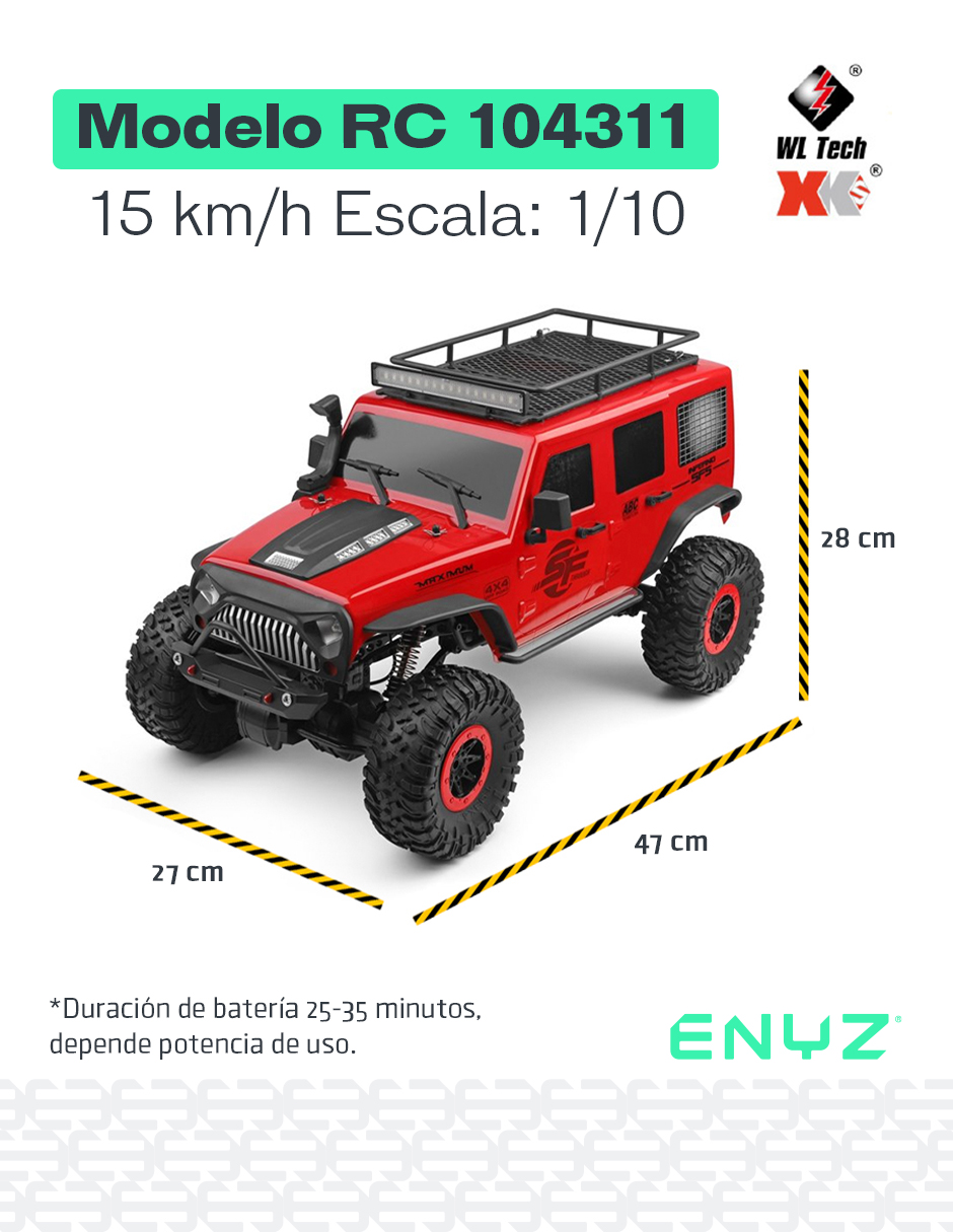 Foto 5 pulgar | Camioneta a Control Remoto Enyz Jeep RC Rojo 4x4 15 km/h