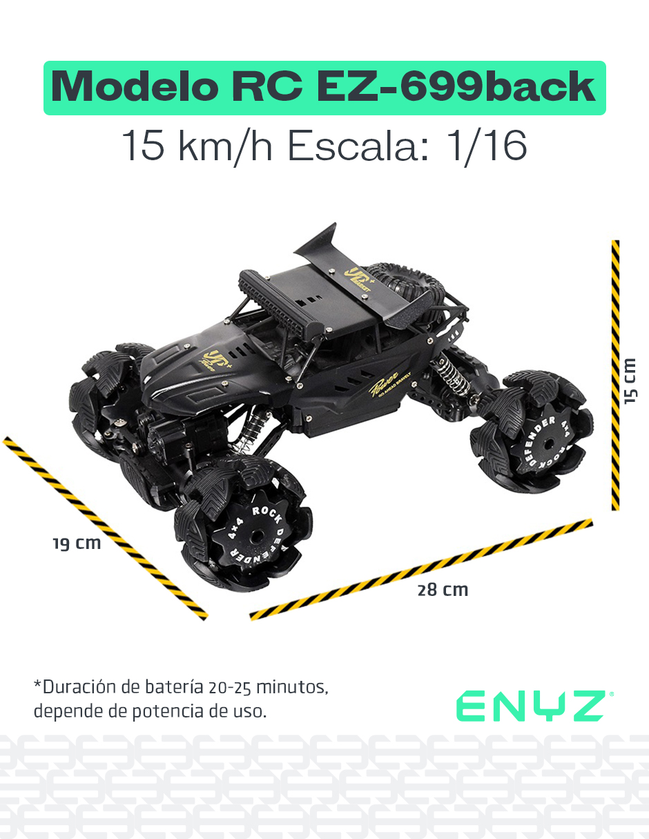 Foto 5 pulgar | Carro a Control Remoto Llanta Expandible Rc de Metal 4x4 10 Km/h Enyz