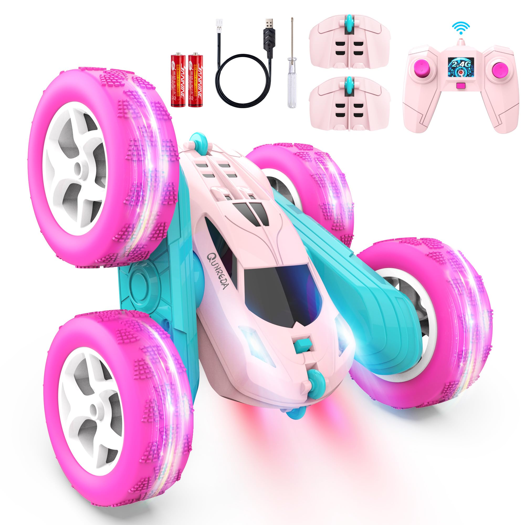 Foto 2 pulgar | Venta Internacional - Rc Car Qunreda, Coche De Acrobacias De Doble Cara Con Mando A Distancia, Color Rosa