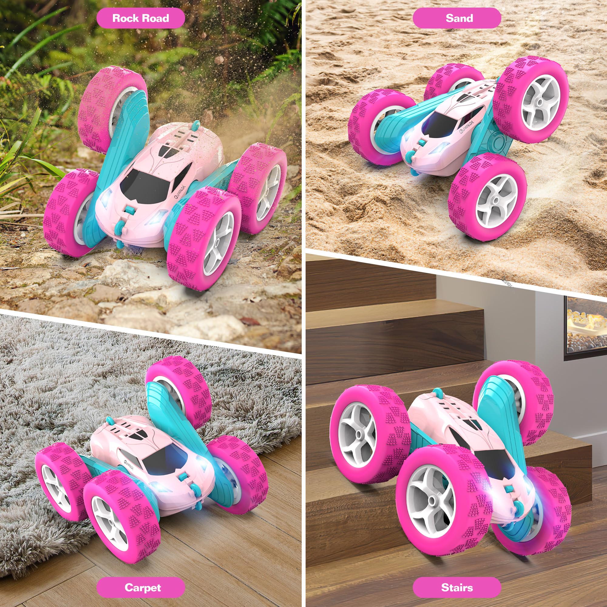 Foto 6 pulgar | Venta Internacional - Rc Car Qunreda, Coche De Acrobacias De Doble Cara Con Mando A Distancia, Color Rosa