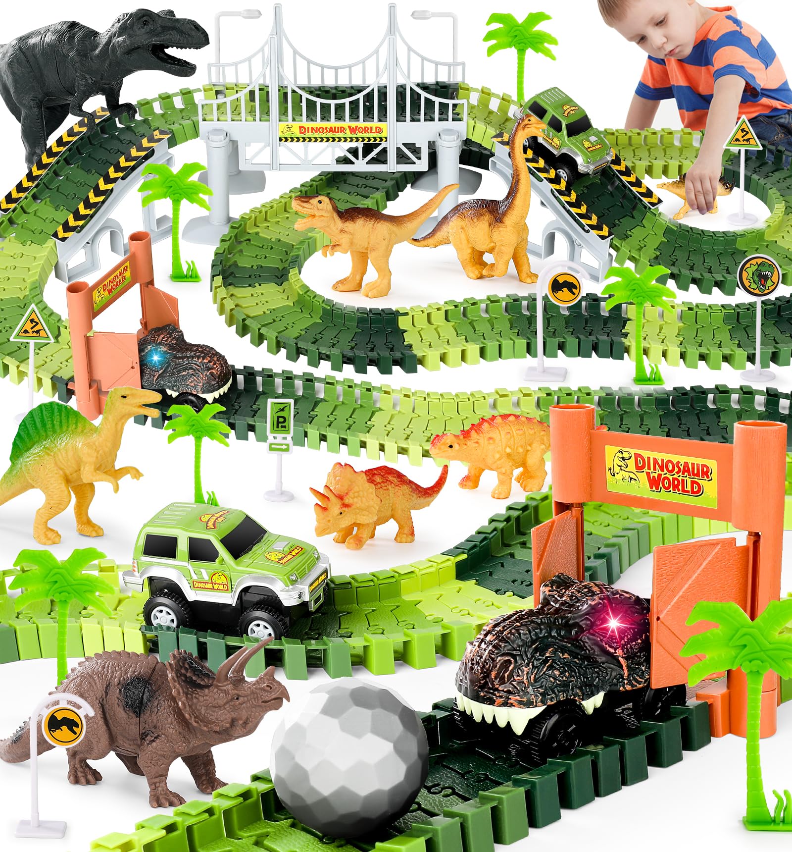 Venta Internacional - Dinosaur Toys Race Car Track Desuccus, 201 Unidades, Para Niños De 3 A 7 Años $1,273