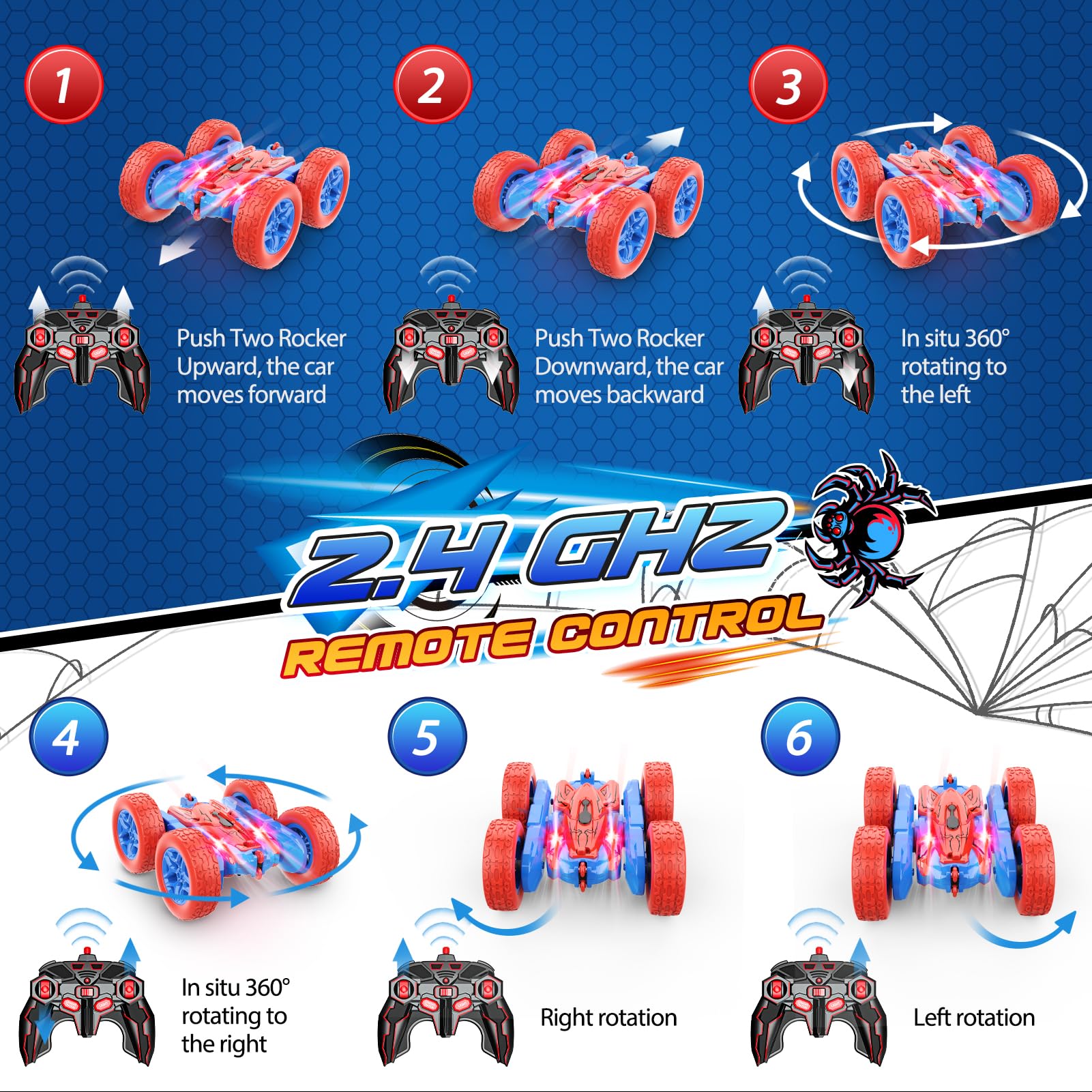 Foto 7 pulgar | Venta Internacional - Rc Car ¡vamos! Stunt 360° Flip 4wd Con Luces Led, De 3 A 10 Años