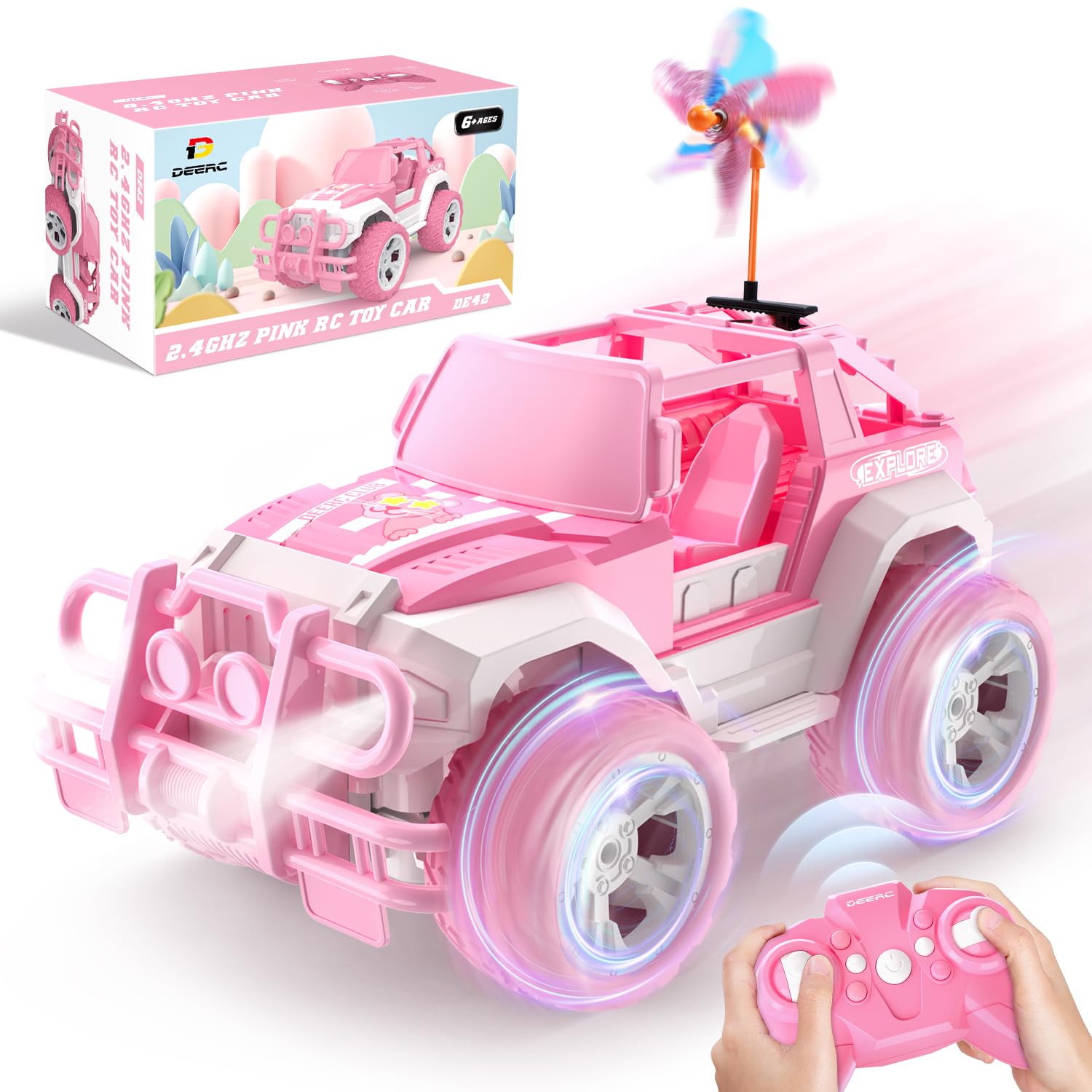 Venta Internacional - Rc Car Deerc Rosa A Escala 1:18 Con 2 Molinos De Viento Para Niñas A Partir De 3 Años $1,375