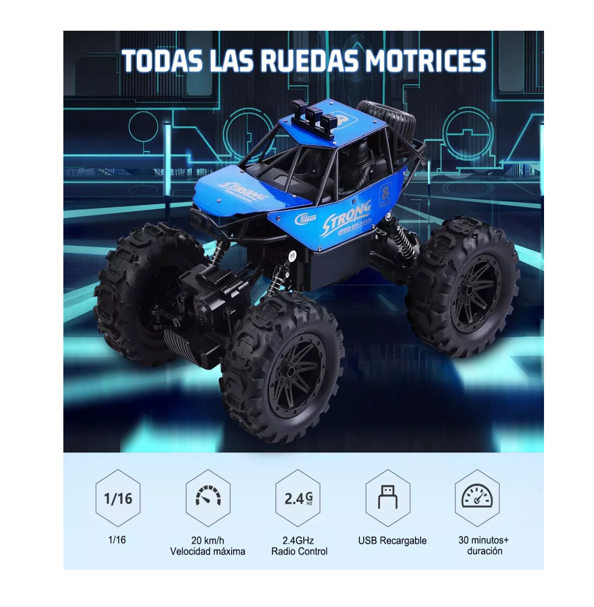 Foto 5 | Juguete de Auto Todoterreno 1:16 a Control Remoto Azul y Negro para Niños