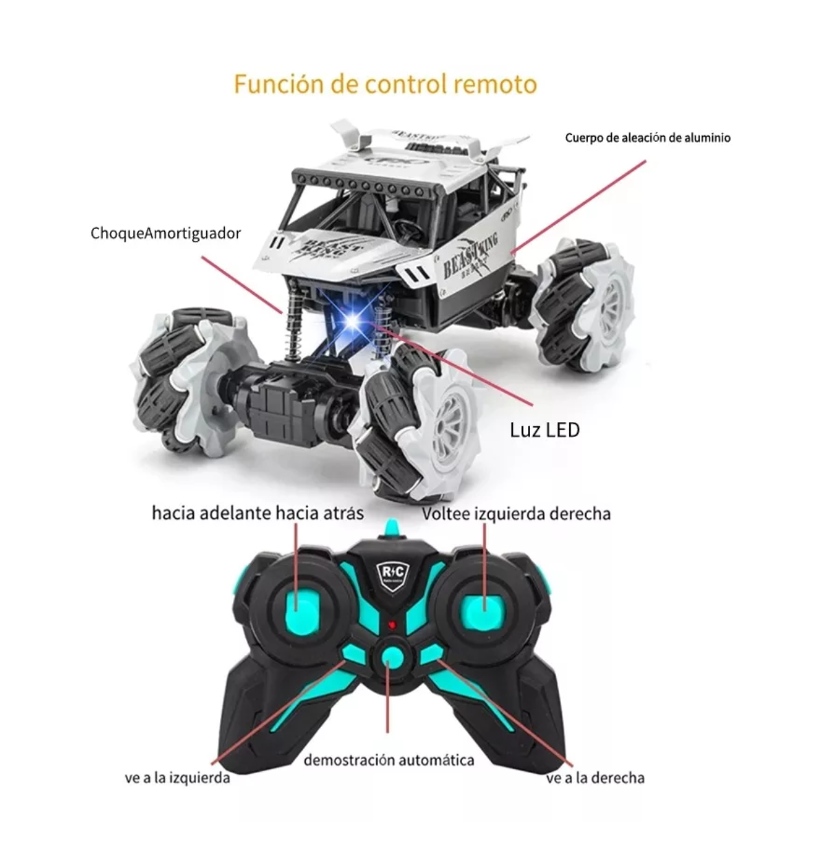 Foto 3 pulgar | Coche De Control Remoto Todoterreno De Aleación Cuatro Vías M765-37a-plata