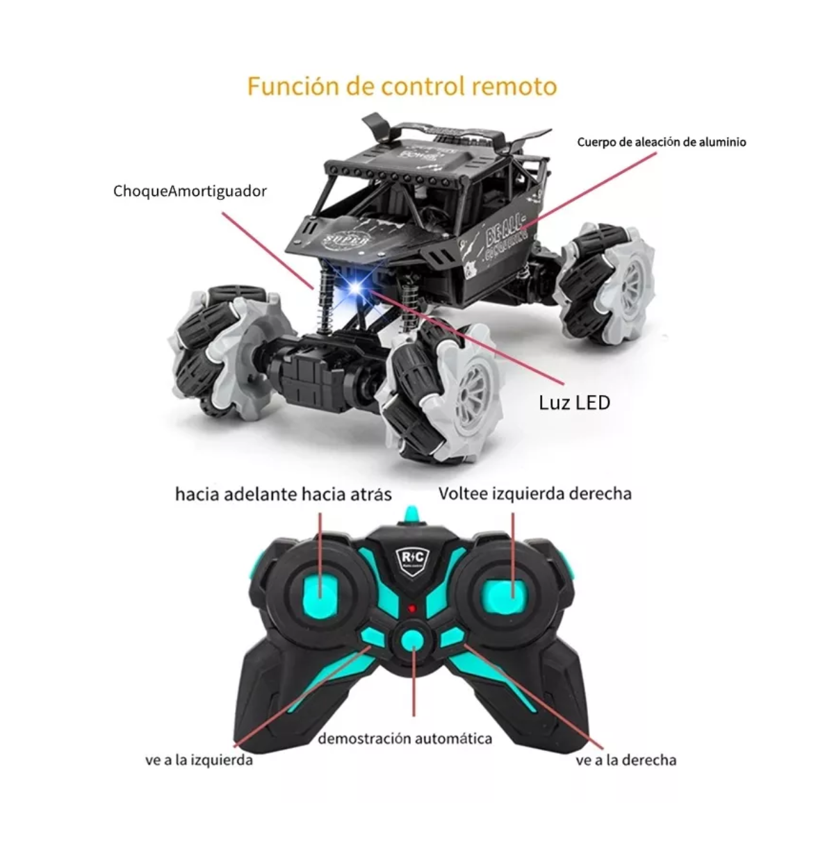 Foto 2 | Coche De Control Remoto Todoterreno De Aleación Cuatro Vías M765-37a-negro