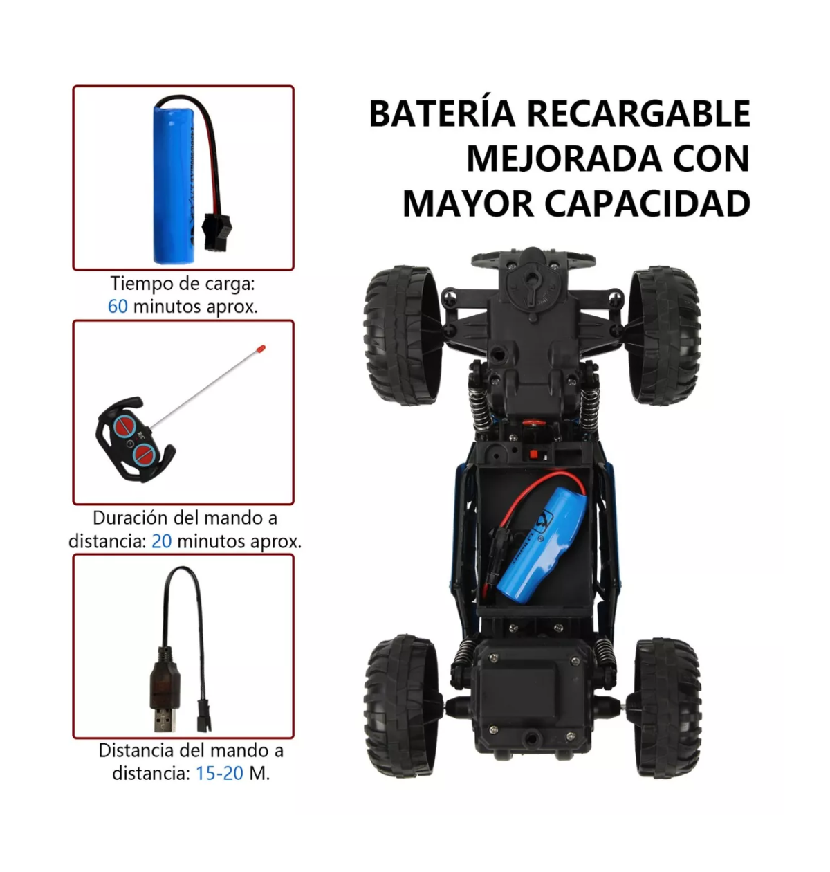 Foto 4 pulgar | Carro Control Remoto Todoterreno Recargable Azul