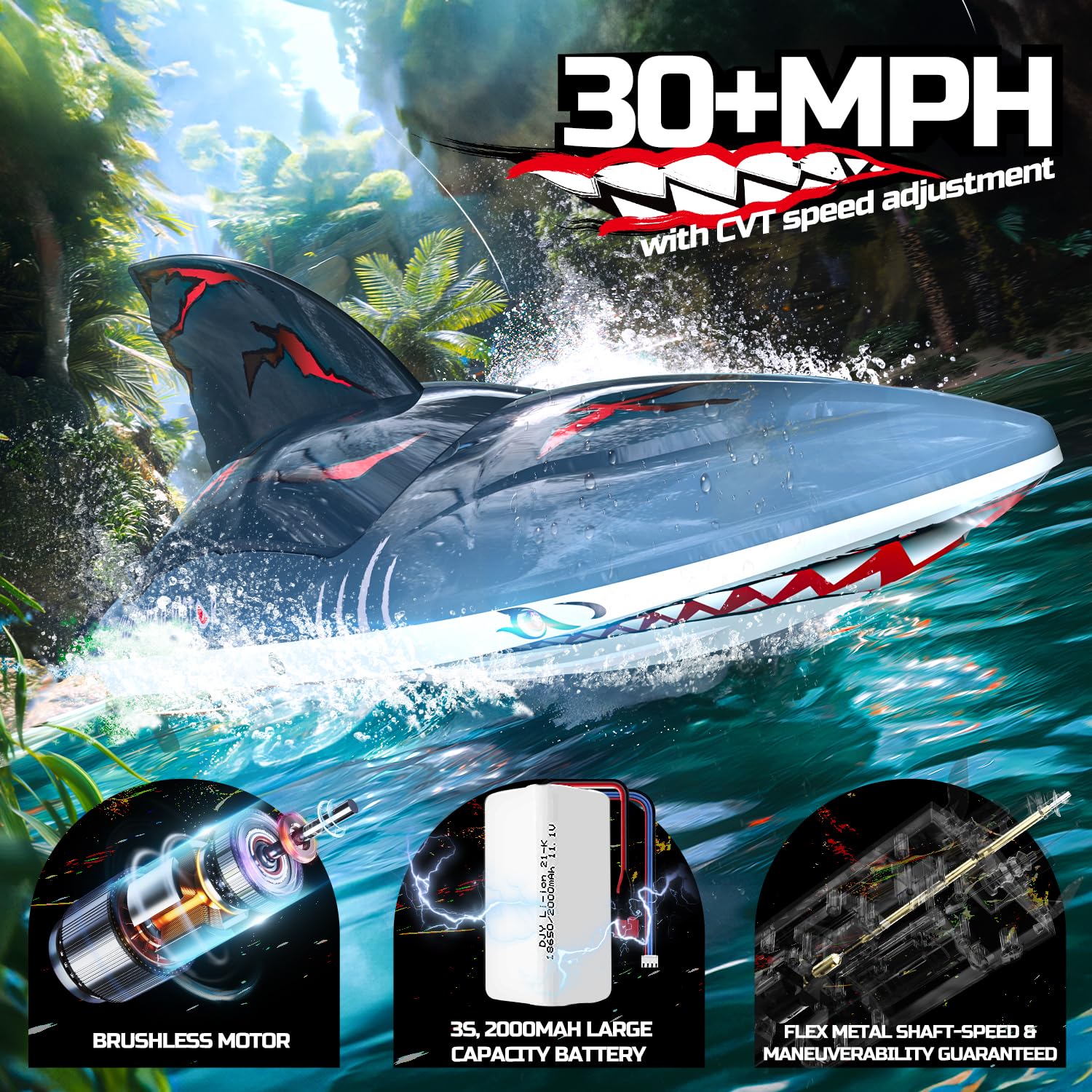 Foto 3 pulgar | Barco Rc Deerc Fast Brushless Shark - Venta Internacional