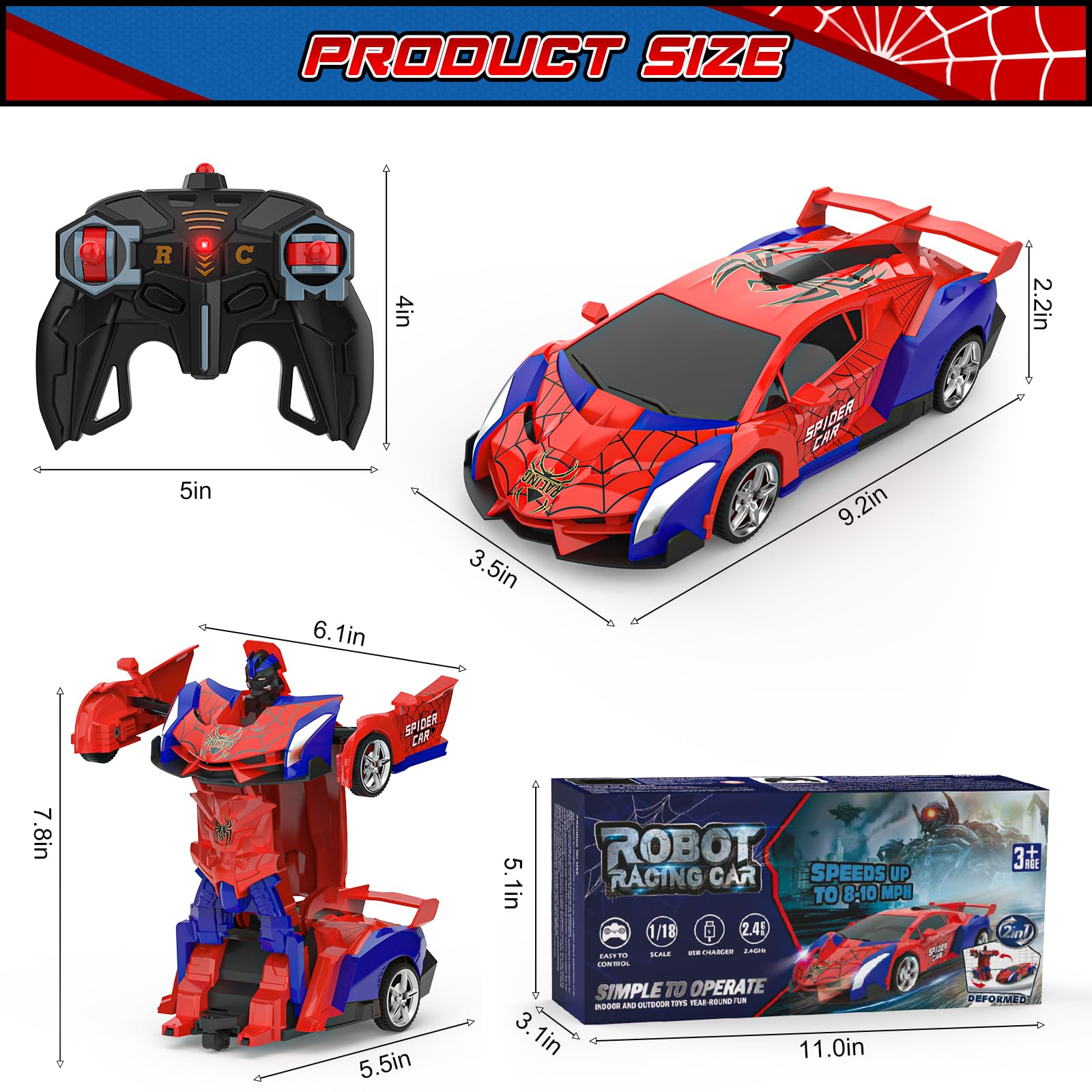 Foto 7 pulgar | Robot Transformador Bluejay Rc Car A Escala 1:18 Para Niños De 4 A 12 Años - Venta Internacional.