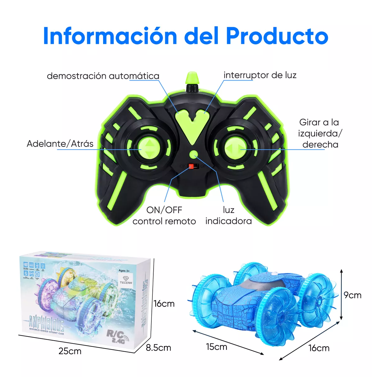 Foto 4 pulgar | Carros Anfibio Lab.G de Control Remoto Double Side Flip con Luz Azul