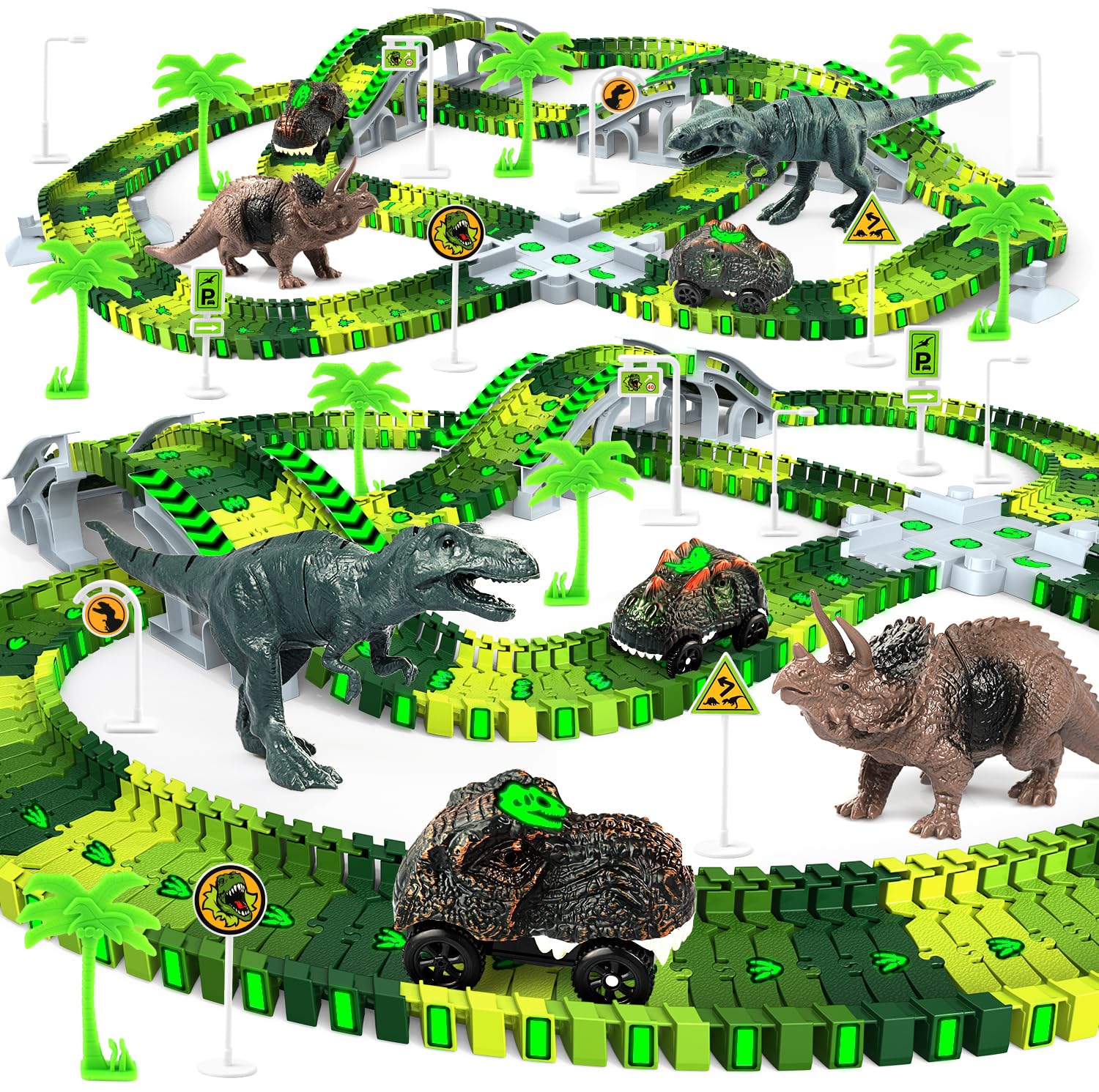 Set De Pista De Carreras De Juguete Desuccus Dinosaur Con 2 Coches De Dinosaurio - Venta Internacional.